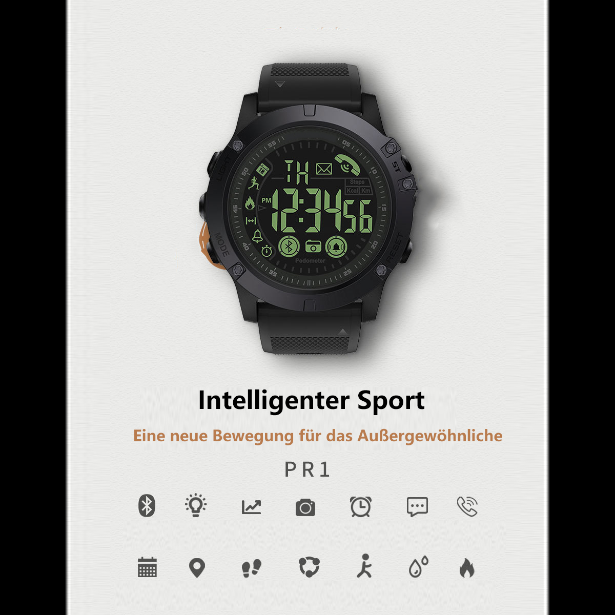 ENBAOXIN Smart-Armband Sportuhr Silikon, Smartwatch Schrittzähler Schwarz Blut-Sauerstoff-Herzfrequenz-Blutdruck-Überwachung