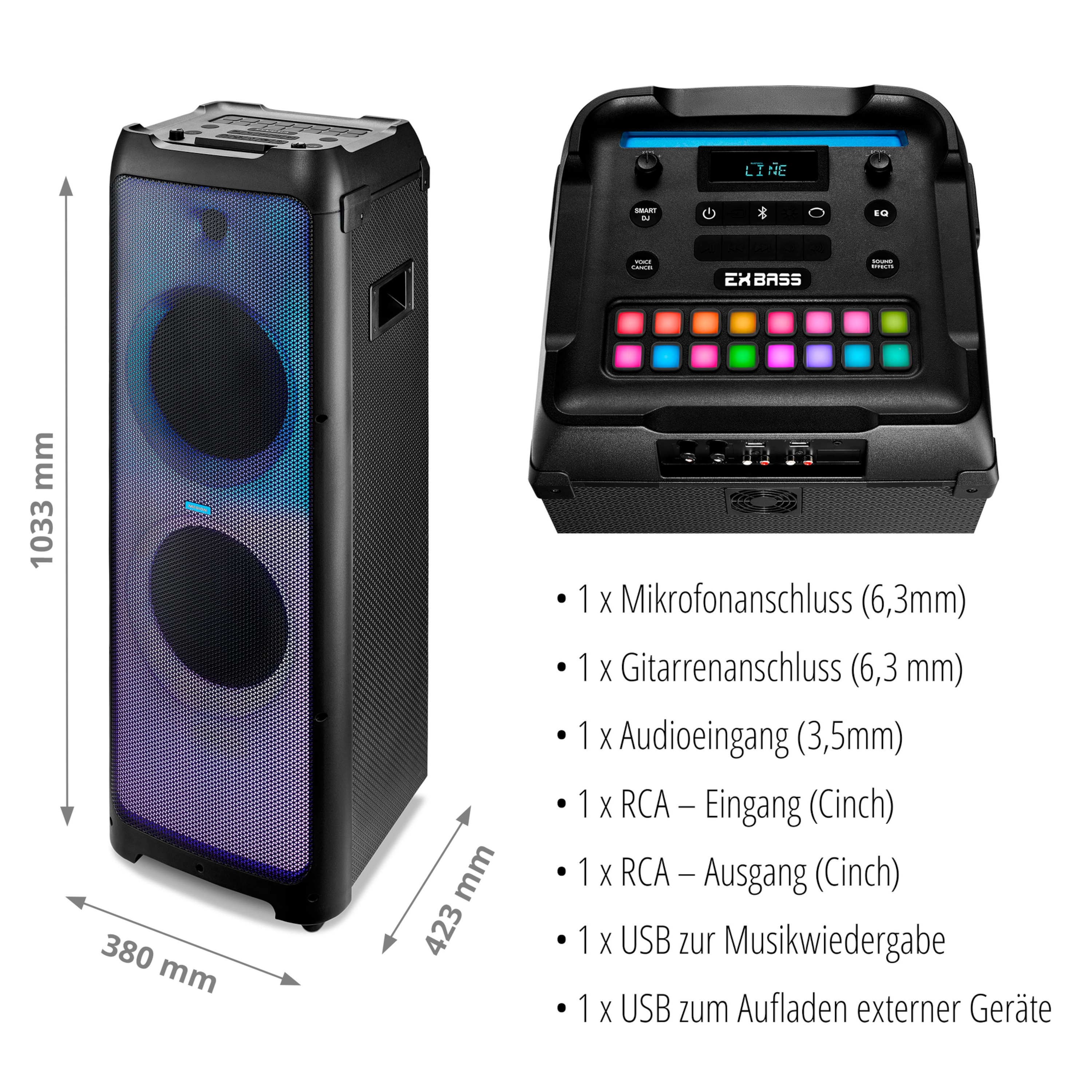 MEDION LIFE® X61200 Partylautsprecher, LED-Frontpanel, W 80 160W RMS, 2 Bluetooth®, schwarz Partylautsprecher, x