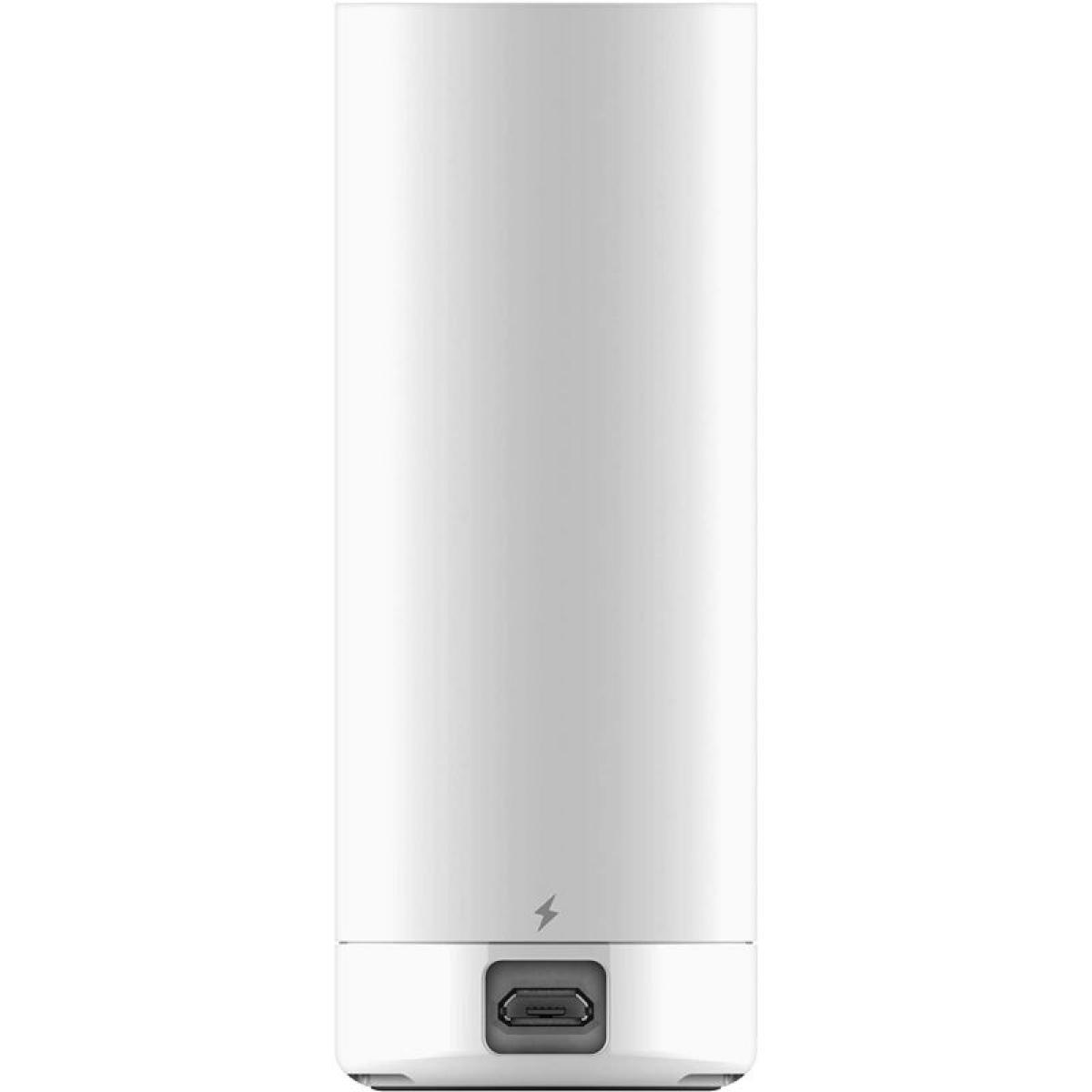 Weiße, rechteckige, vertikale Lampe mit USB-Anschluss unten auf Weiß.