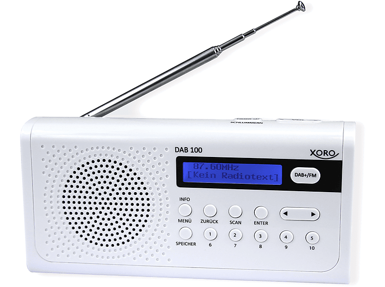 XORO XORO DAB 100 Teleskopantenne Senderspeicher DAB+/FM Tragbares Display FM, DAB, mit 10 DAB+, Radio, Radio Weiß Weckfunktion LCD