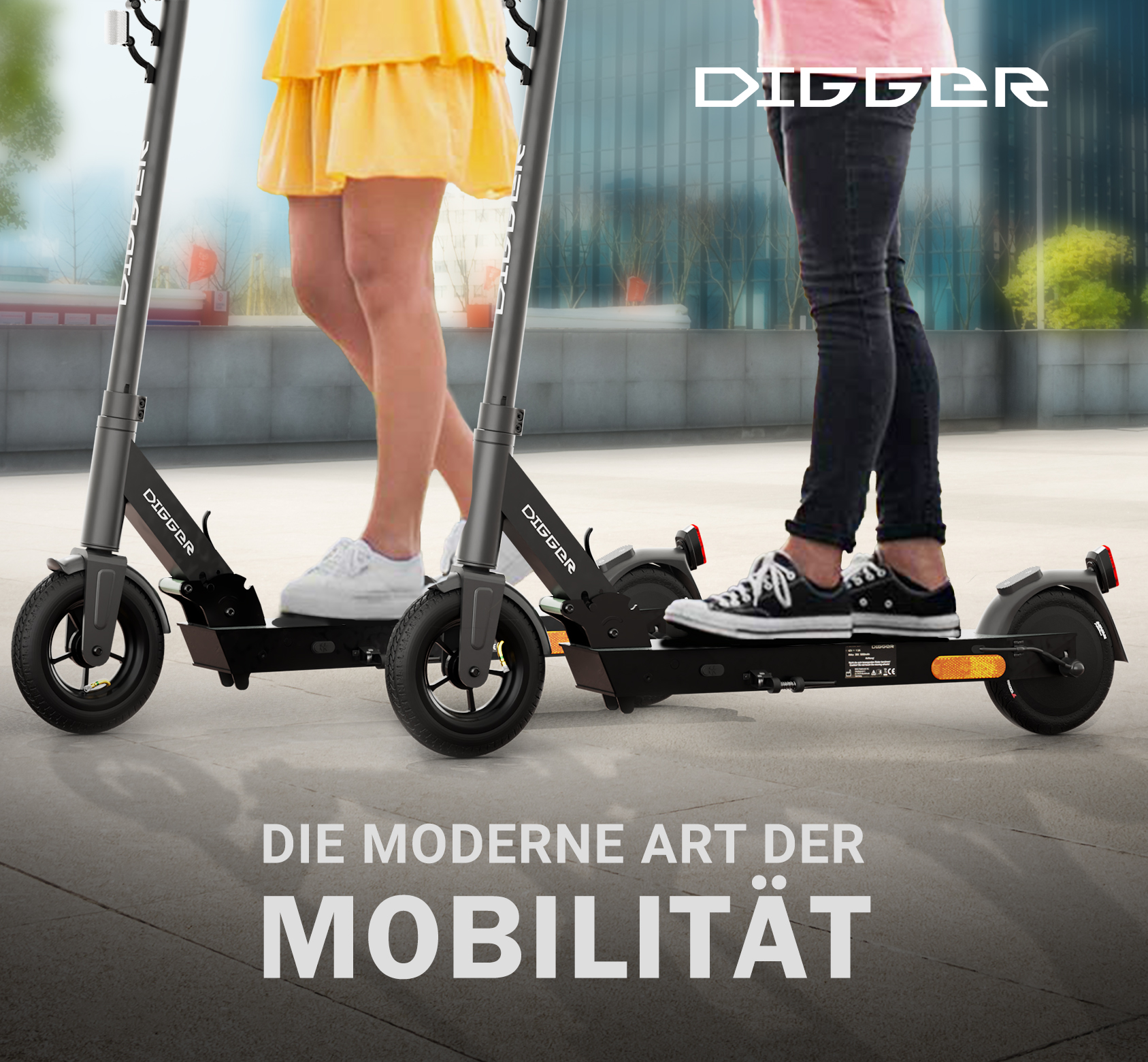 DIGGER DIGGER ES1 - Zusammenklappbarer (8 20 Duales Schwarz) km/h, E-Scooter Bremssystem mit Straßenzulassung, Zoll, Elektro-Scooter