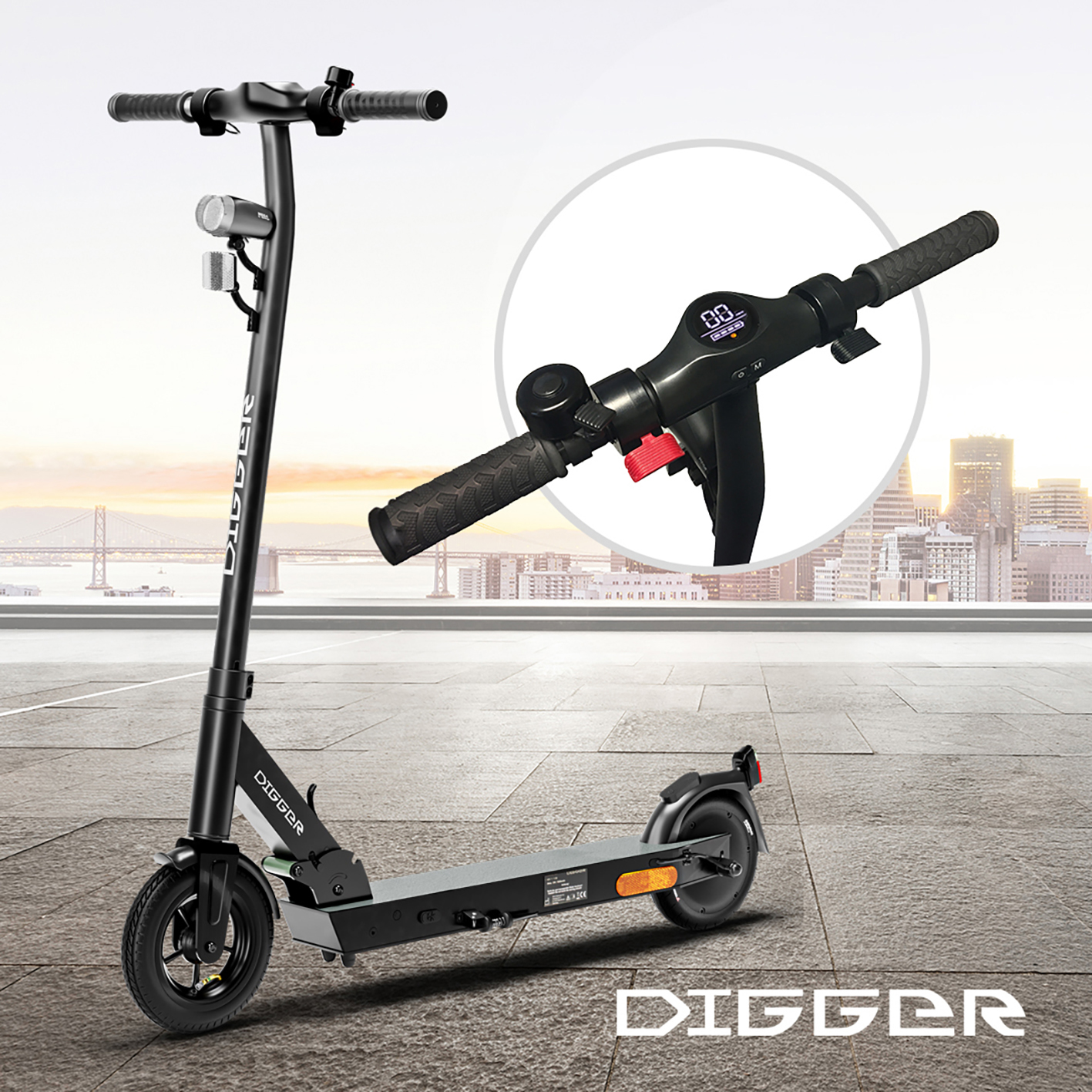 DIGGER DIGGER Zusammenklappbarer ES1 Zoll, - (8 Elektro-Scooter 20 Duales mit Schwarz) km/h, Bremssystem E-Scooter Straßenzulassung