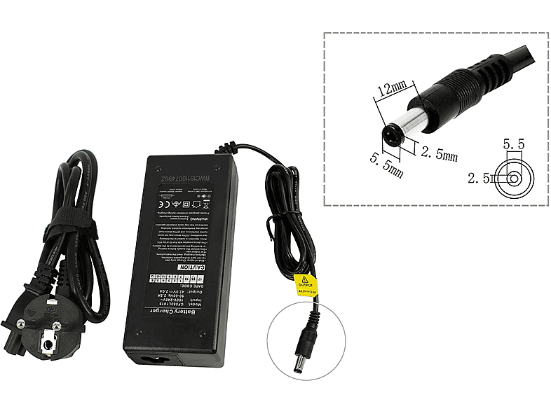 POWERSMART 2A für Elektrofahrrad, CF080L1018E.011 E-Bike Ladegerät Universal, 36 Volt, Schwarz