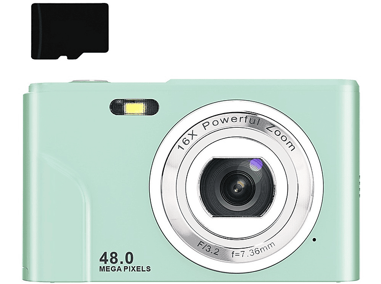 INF Kleine Digitalkamera 48 mit Digitalkamera HD 32-GB-Karte Zoom und MP, Grün 1080p mit 16x