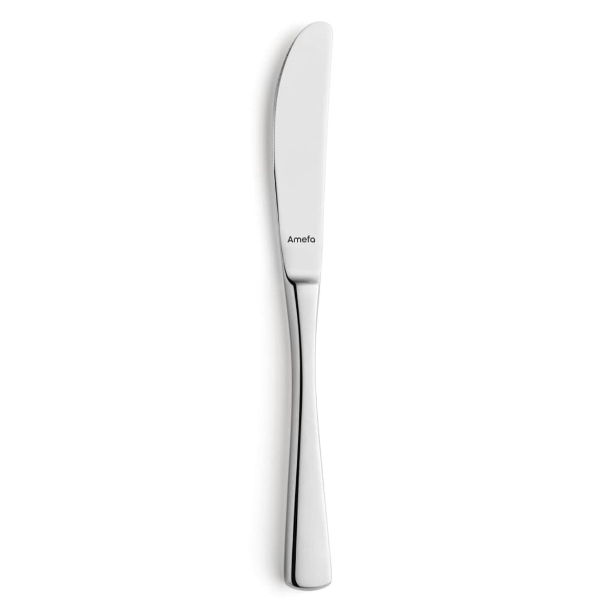 Ein silbernes Messer mit gebogenem Griff. Das Wort 'Amefa' steht auf dem Griff.