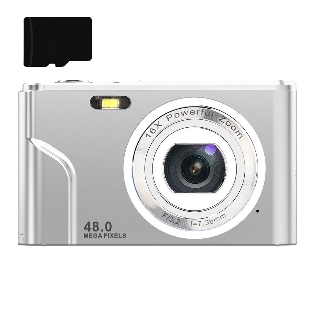 mit Digitalkamera 32-GB-Karte und 48 mit Zoom Digitalkamera MP, HD 1080p Silber INF 16x Kleine