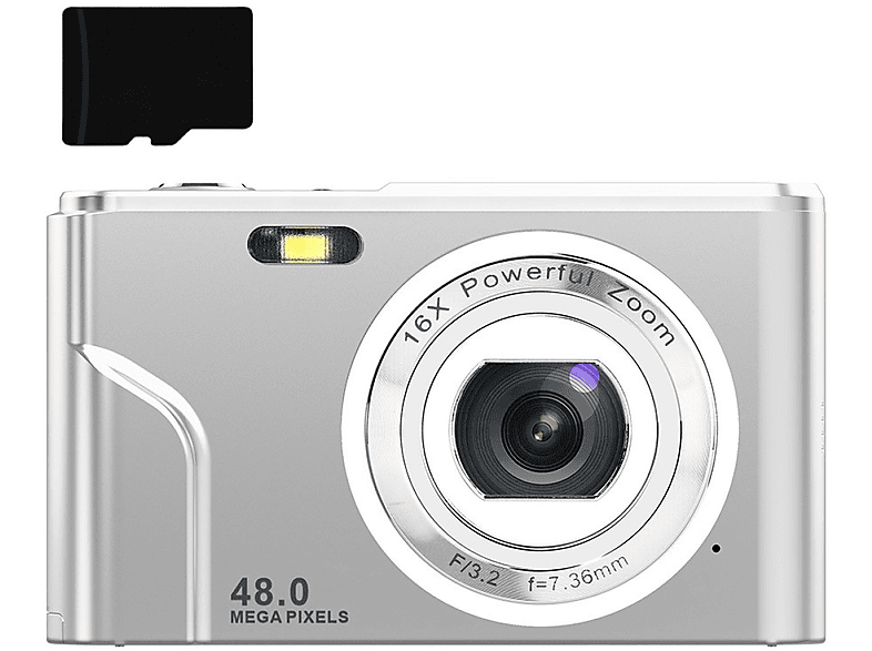 Zoom INF Digitalkamera HD Kleine Silber MP, 48 mit Digitalkamera 1080p mit 16x und 32-GB-Karte