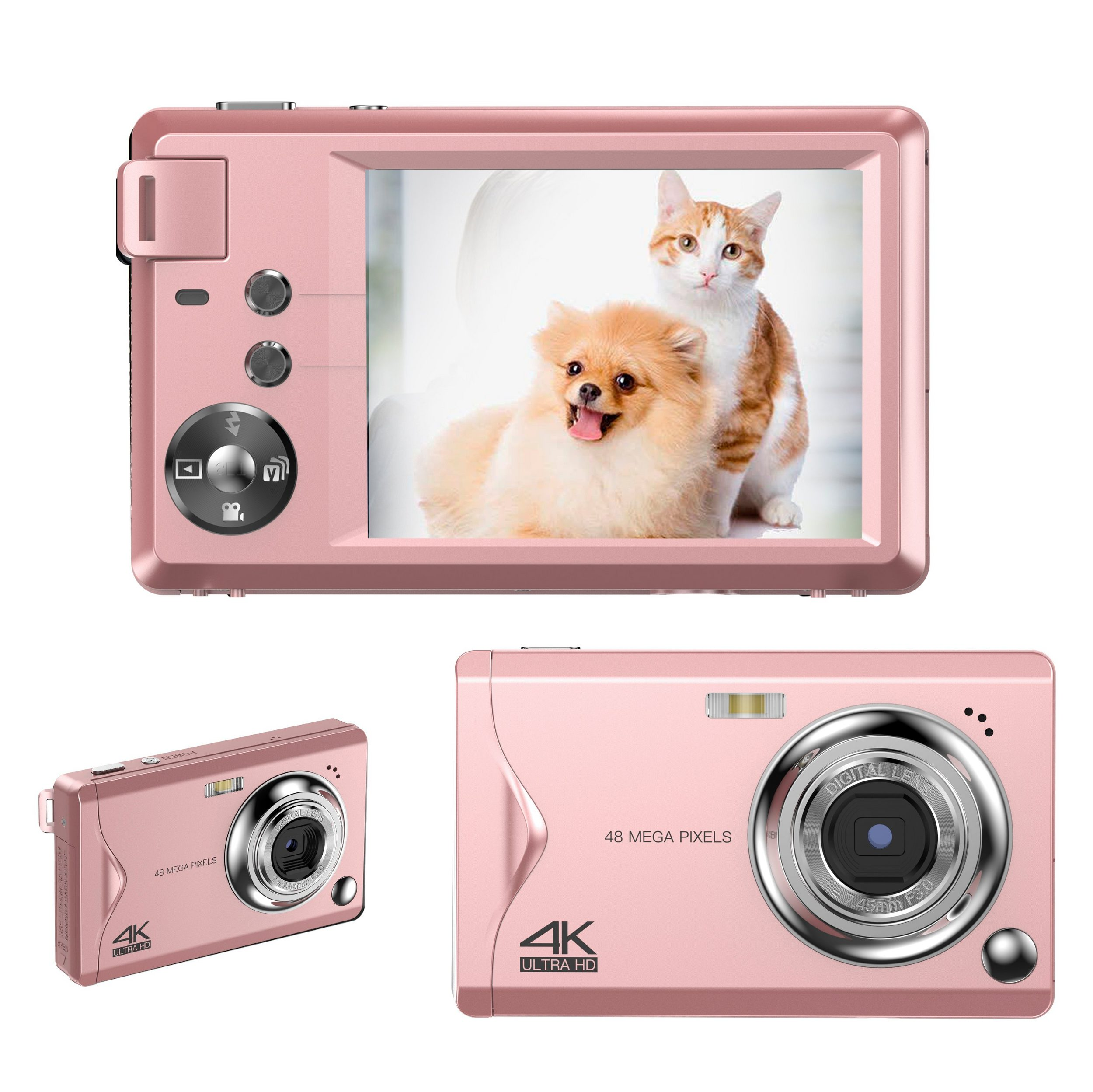 LINGDA Kompaktkamera, 16-facher Digitalzoom, 4K-Video, Kompaktkamera Digitalkamera Rosa- rosa 48-Megapixel-Sensor