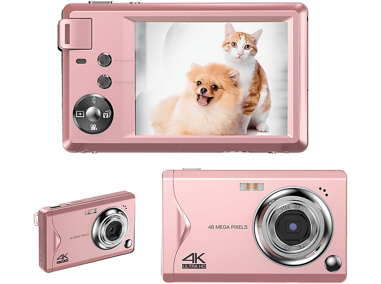 LINGDA Kompaktkamera, 16-facher Digitalzoom, 4K-Video, 48-Megapixel-Sensor, rosa Digitalkamera Kompaktkamera Rosa-
