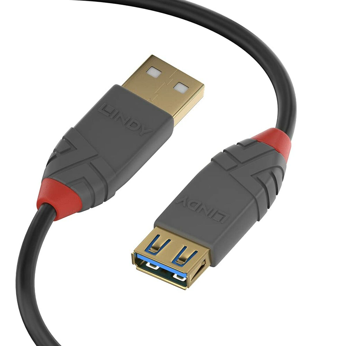 Dwa kable USB z szarymi końcami i czerwonymi akcentami. Widoczne złote złącza USB.