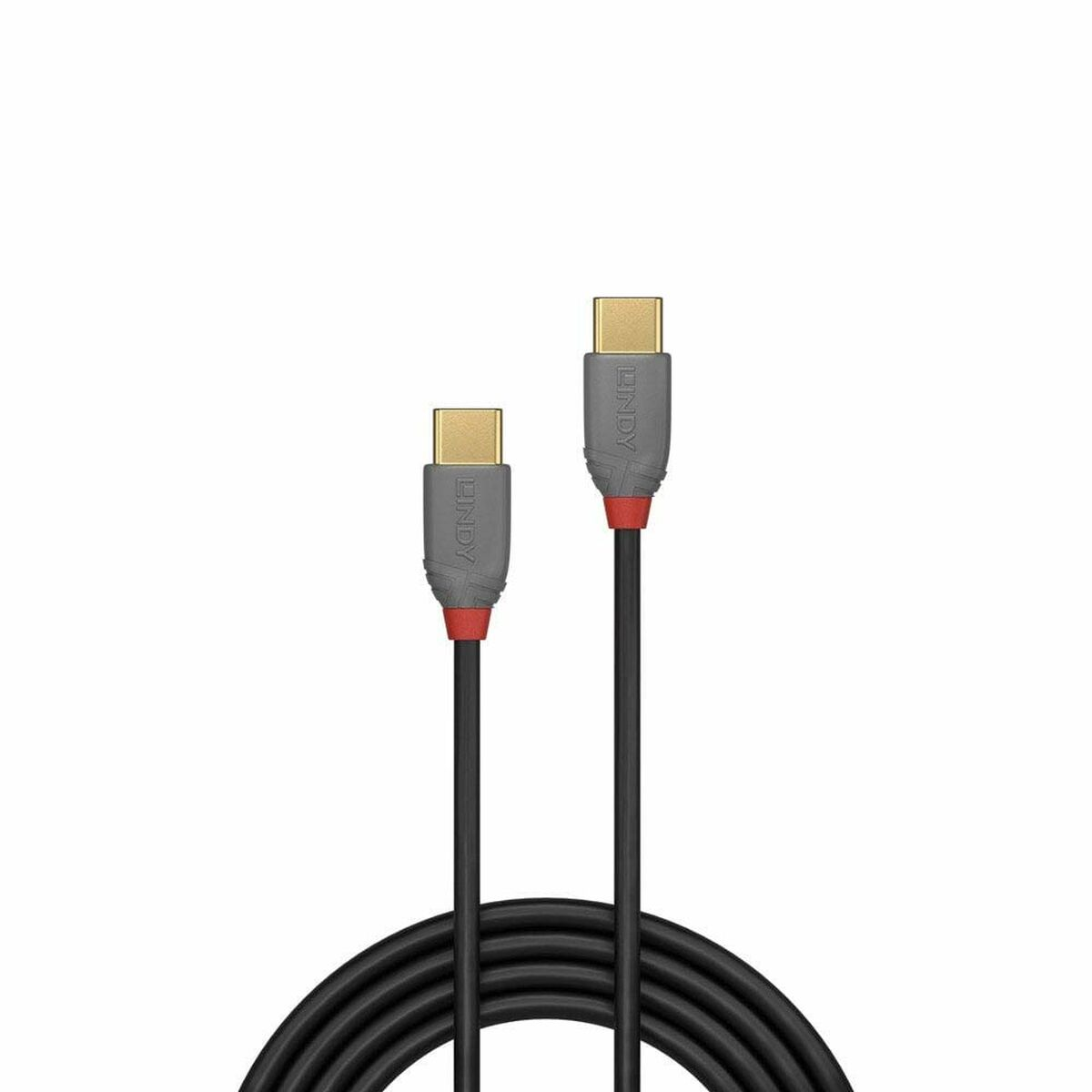 Two black cables with gold-colored connectors. One cable has a red detail.