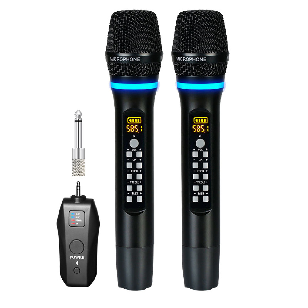 INF 2er-Pack kabelloses Bluetooth-Reverb-Mikrofon Mikrofon Grau Schwarz mit Android-Anschlusskab und