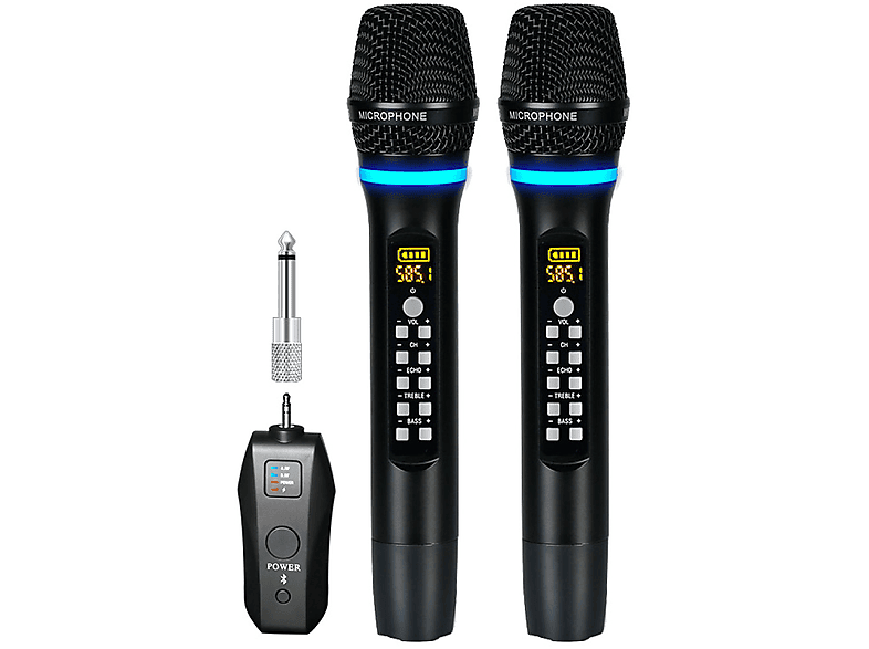 INF 2er-Pack kabelloses Bluetooth-Reverb-Mikrofon mit Android-Anschlusskab Mikrofon Schwarz und Grau
