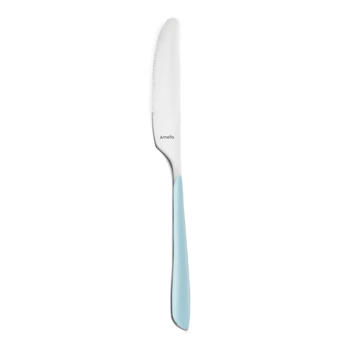 Ein weißes und hellblaues Messer mit dem Wort Amefa auf der Klinge.