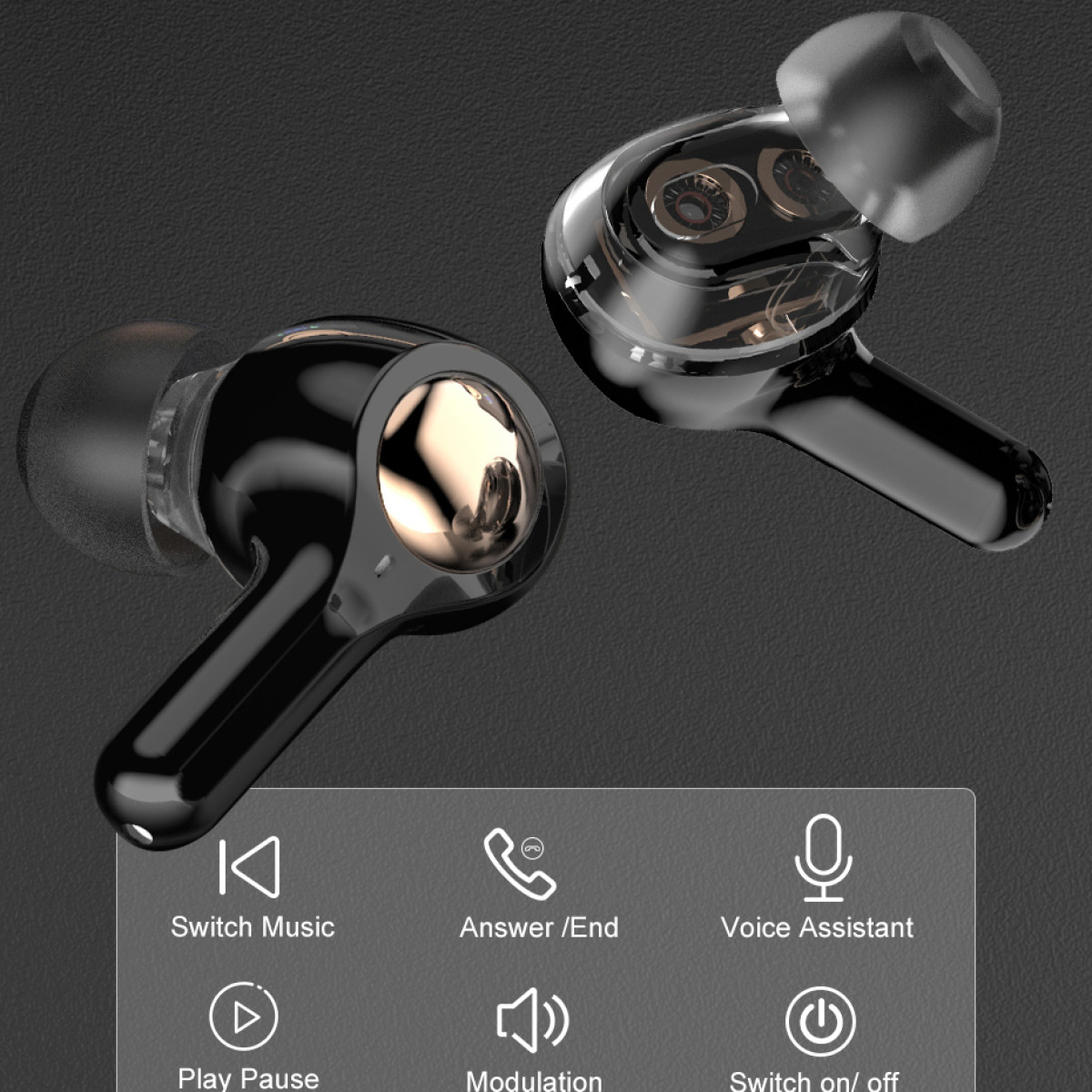 In-ear Schwarz dynamischen Bluetooth 5.0-Kopfhörer Drahtlose doppeltem Kopfhörer mit INF Lautsprech,