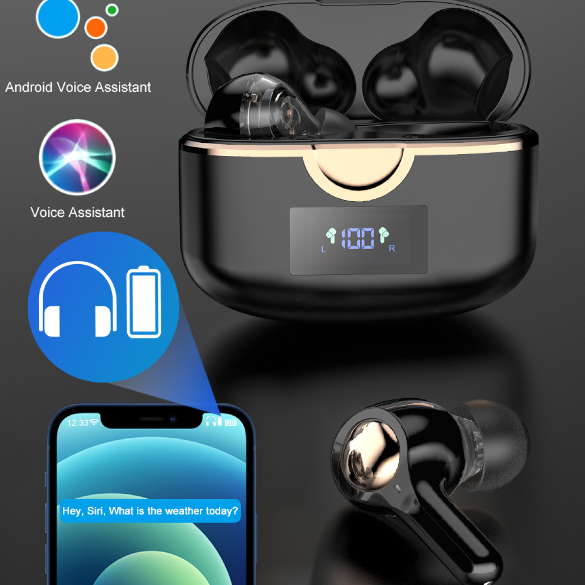 doppeltem Drahtlose dynamischen In-ear Bluetooth Lautsprech, 5.0-Kopfhörer mit Kopfhörer Schwarz INF
