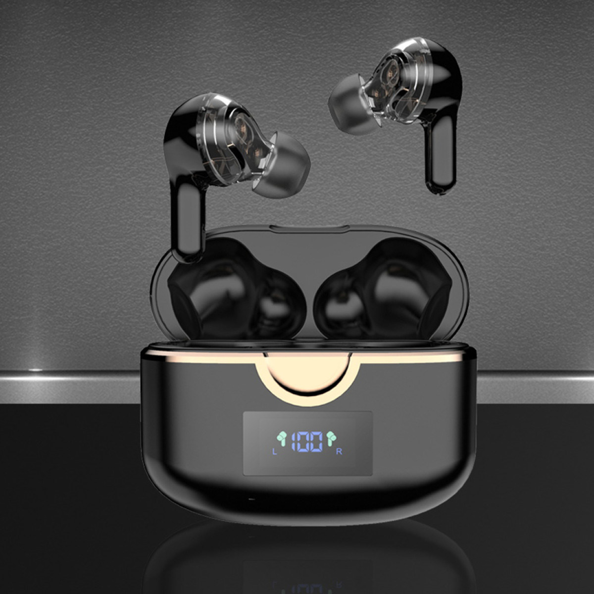 INF Drahtlose Bluetooth 5.0-Kopfhörer mit Schwarz Lautsprech, Kopfhörer dynamischen doppeltem In-ear
