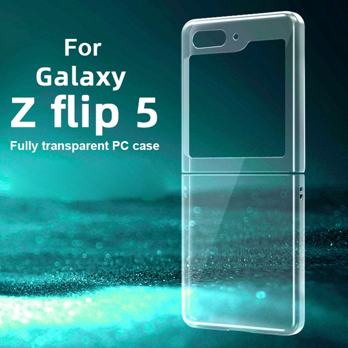 Eine klare, transparente PC-Hülle für das Galaxy Z Flip 5-Handy.