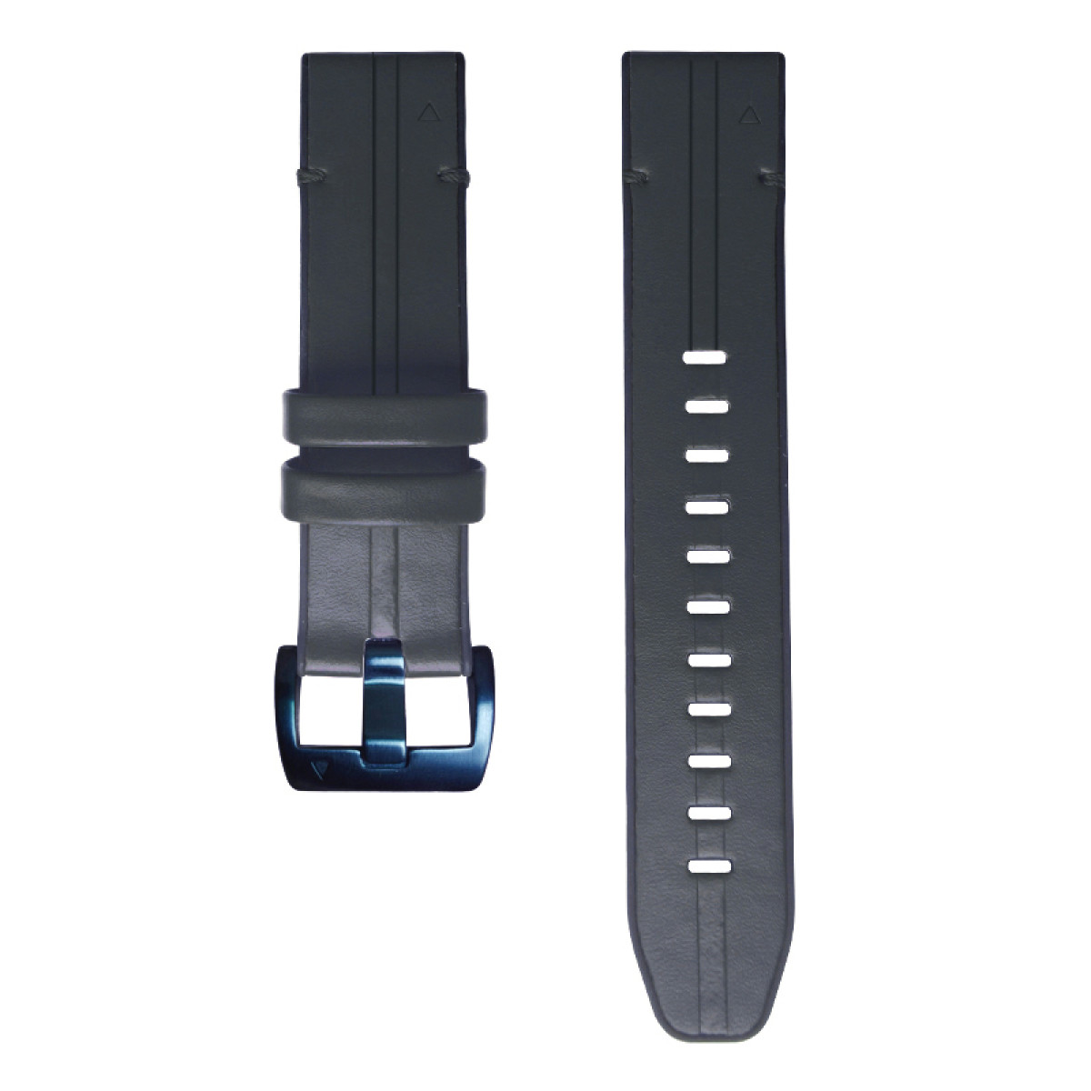 Zwei Uhrenarmbänder, eines mit Schnalle, das andere mit Löchern. Beide sind dunkelblau.