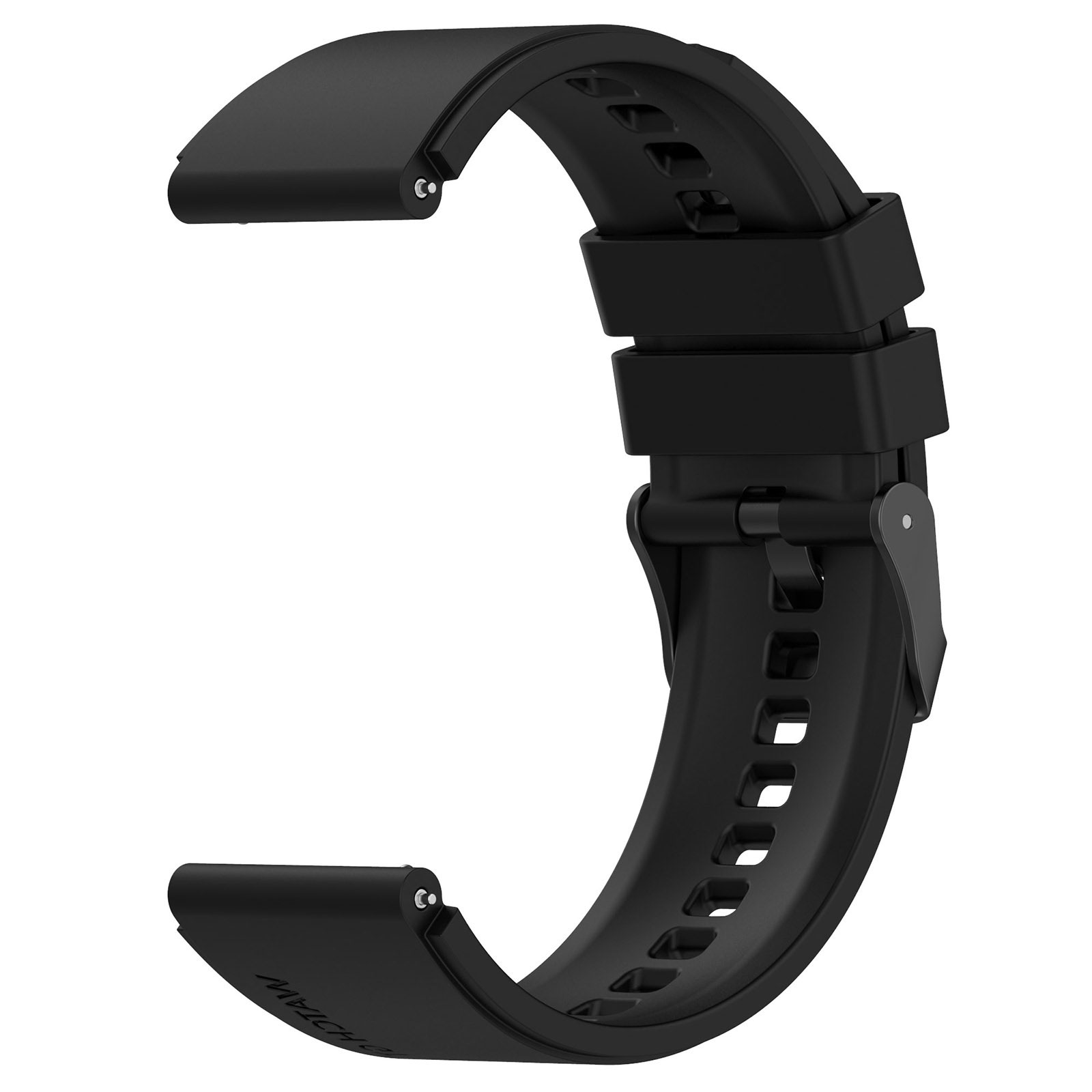 Ein schwarzes Uhrenarmband mit Verschluss.