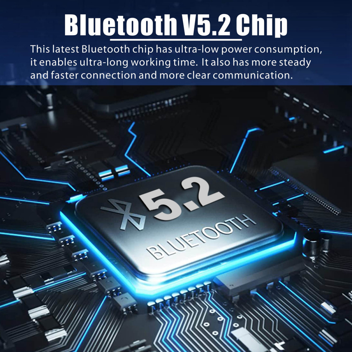 Blau getöntes Bild eines Computerchips mit der Aufschrift "5.2 Bluetooth".