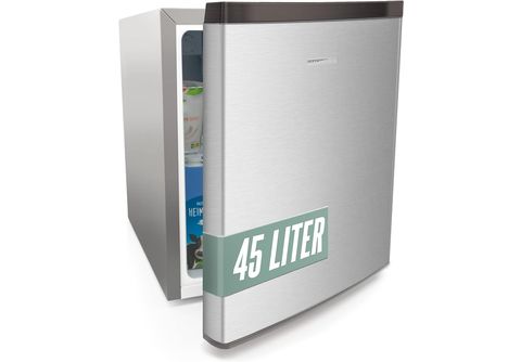 HEINRICHS HEINRICHS HKB 4188 Silber Getränkekühlschrank 45L klein kompakt  leise: Mini Kühlschrank (E, 51 cm hoch, Inox)