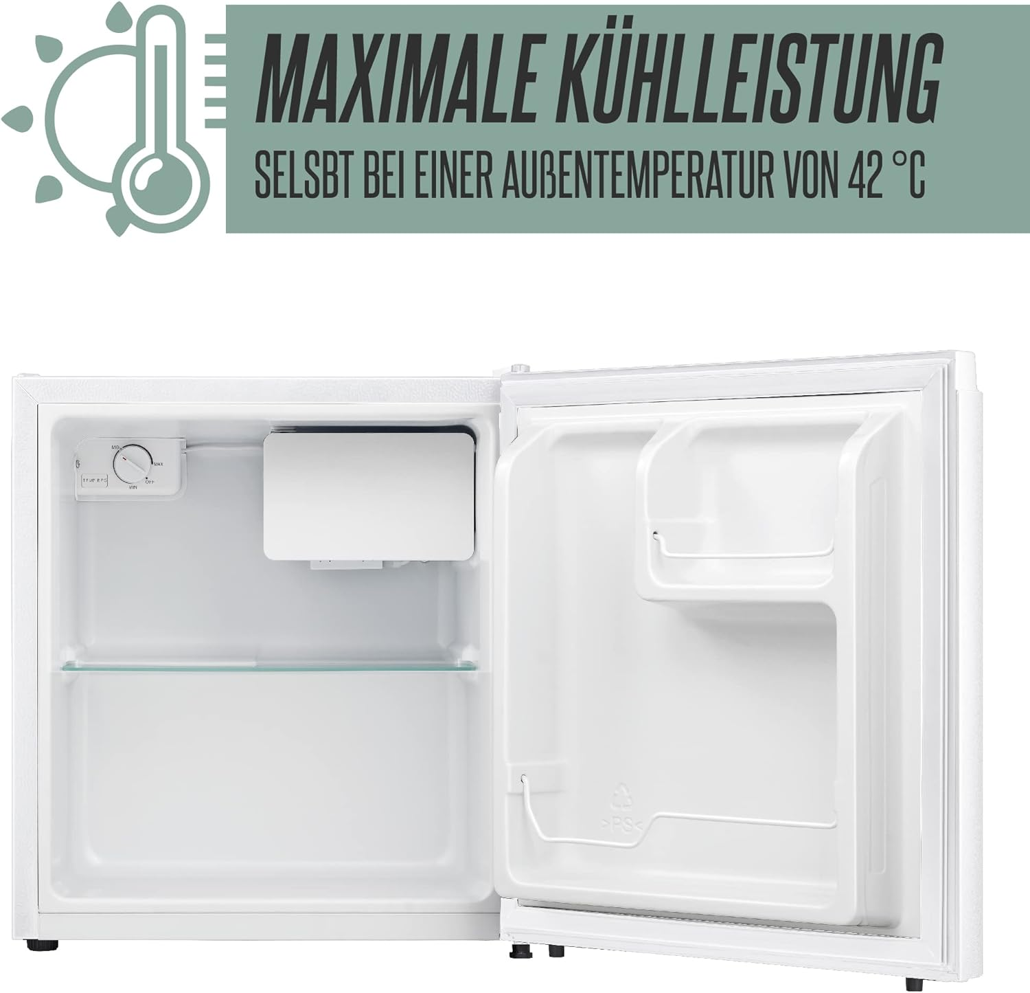 Ein weißer Kühlschrank mit offener Tür.