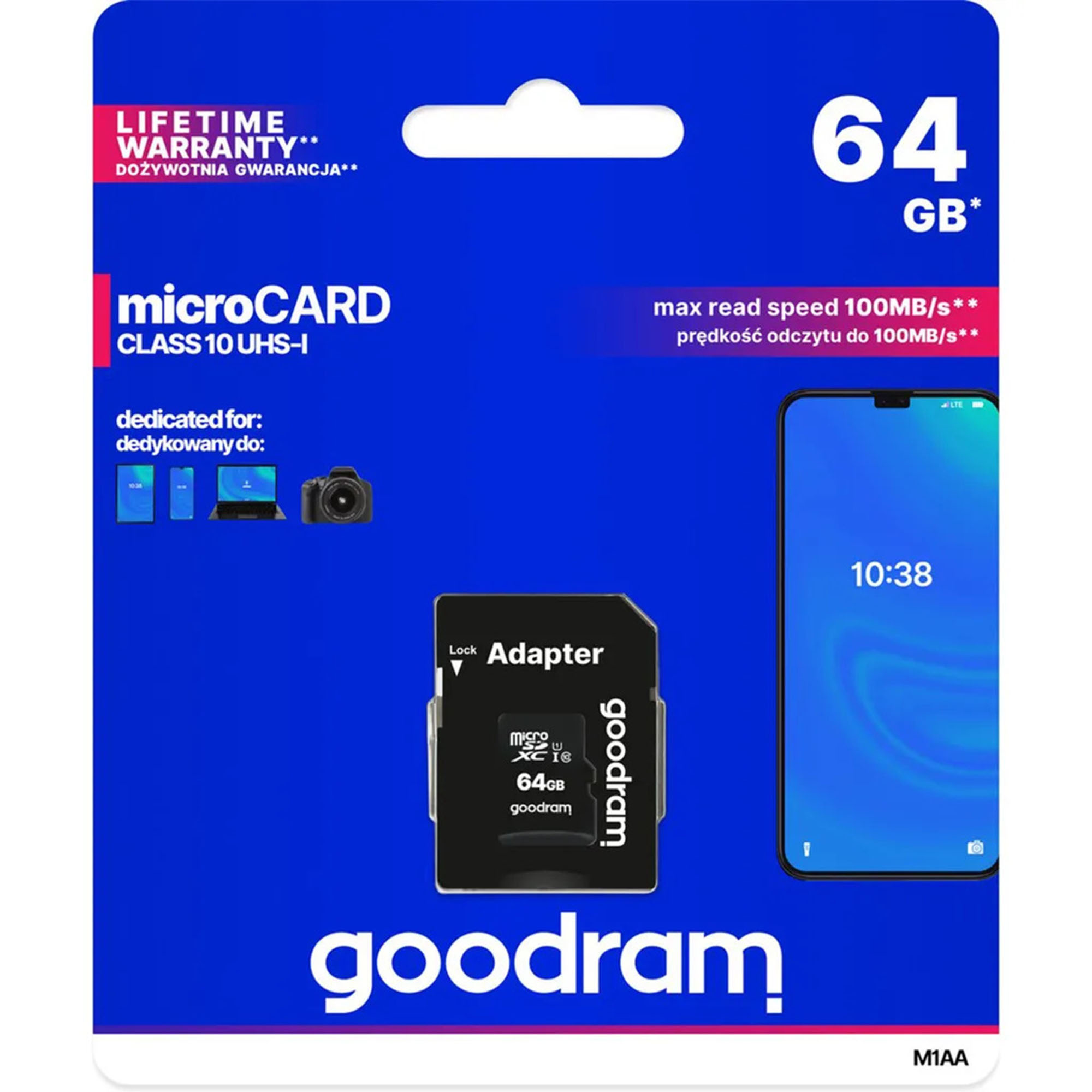 64 mit 64 Micro-SDHC SD 100 GOODRAM adapter, GB, MB/s MicroSD Memory GB, Card,