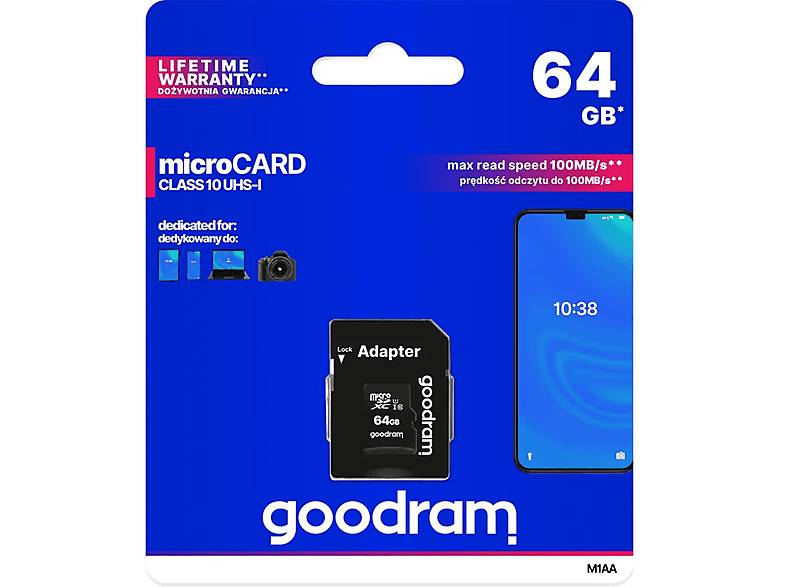 GOODRAM GB, 64 MicroSD adapter, MB/s 100 mit SD Micro-SDHC Card, Memory 64 GB,