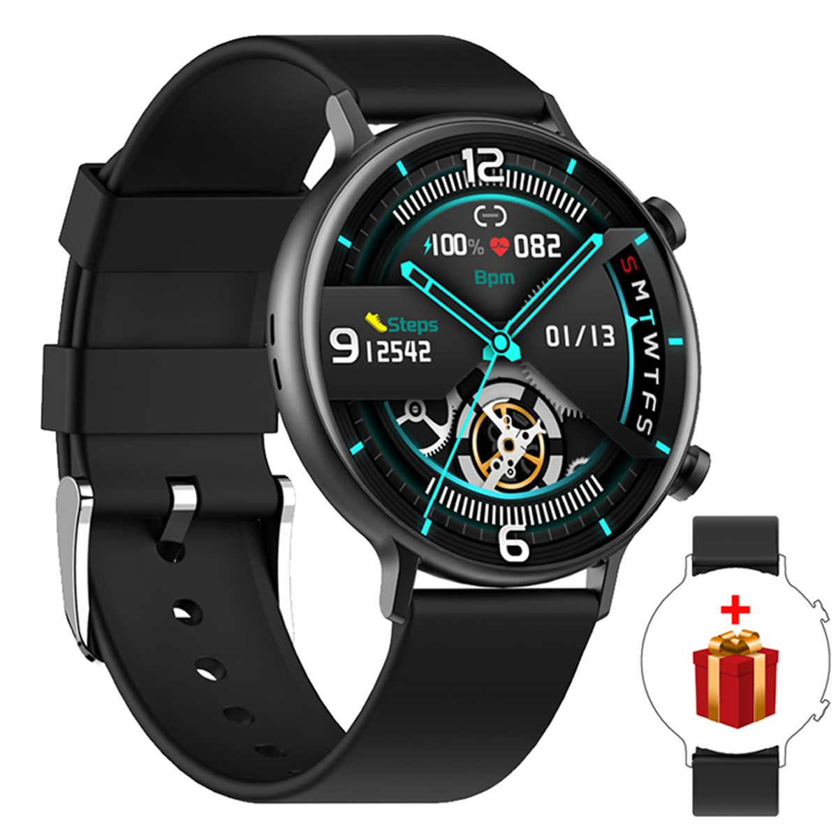 HAMTOD GW33SE IP67 Smartwatch silicone, 200 mm, Schwarz