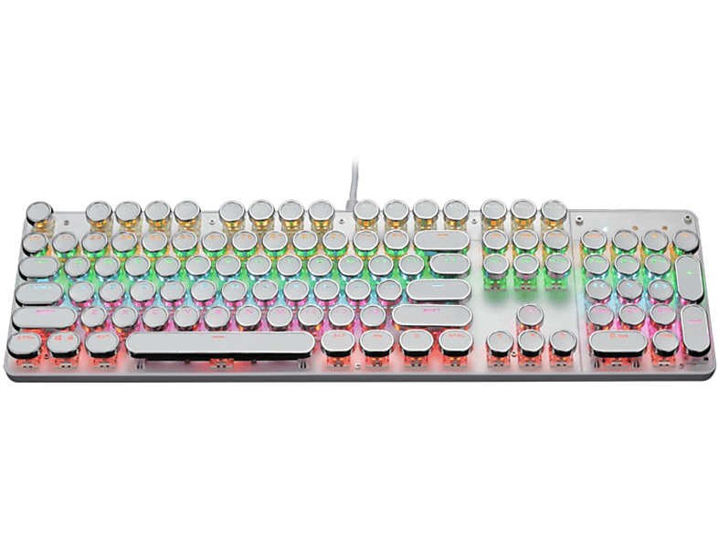 SHAOKE Verdrahtete mechanische Computerspiel, Mechanisch Punk Schaft Retro Weiß Tastatur Knopf Glow Plug Grüner Tastatur