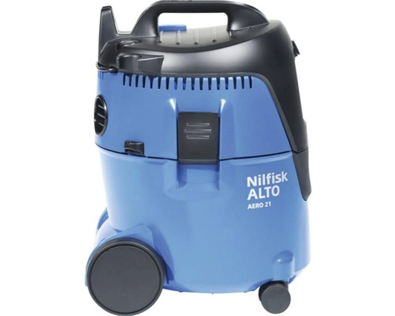 Blauer Nilfisk ALTO Aero 21 Staubsauger. Es ist eine kompakte, blau-schwarze Reinigungsmaschine.