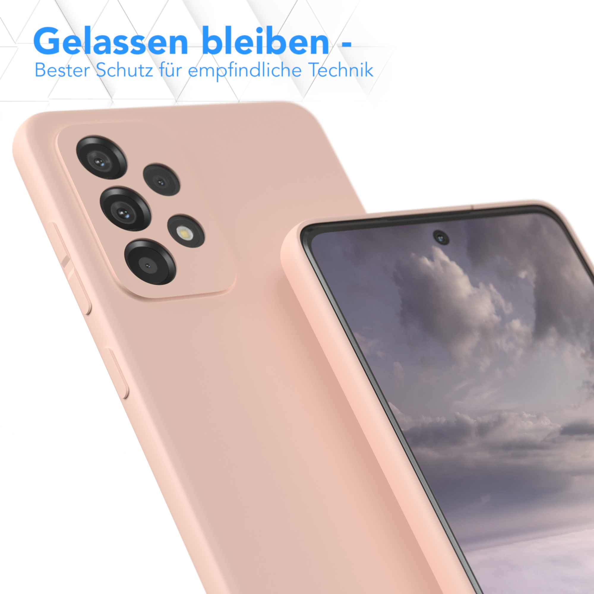 Zwei rosa Handyhüllen. Eine ist um ein Telefon. Die andere liegt daneben.