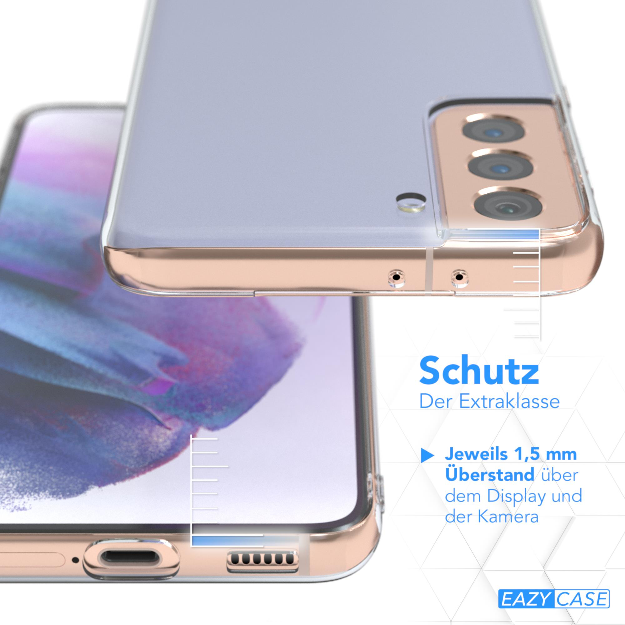 Eine transparente Handyhülle über einem Telefon. Zeigt den Schutz und den Kamerabereich.