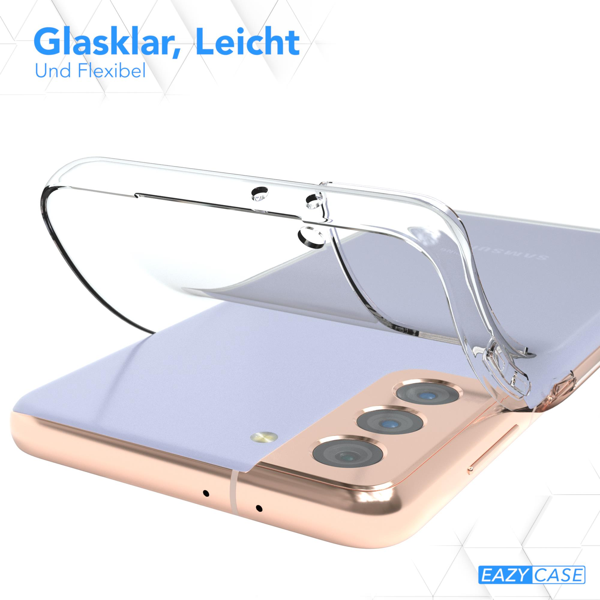 Eine transparente Handyhülle auf einem goldfarbenen Telefon. Die Hülle ist flexibel und transparent.