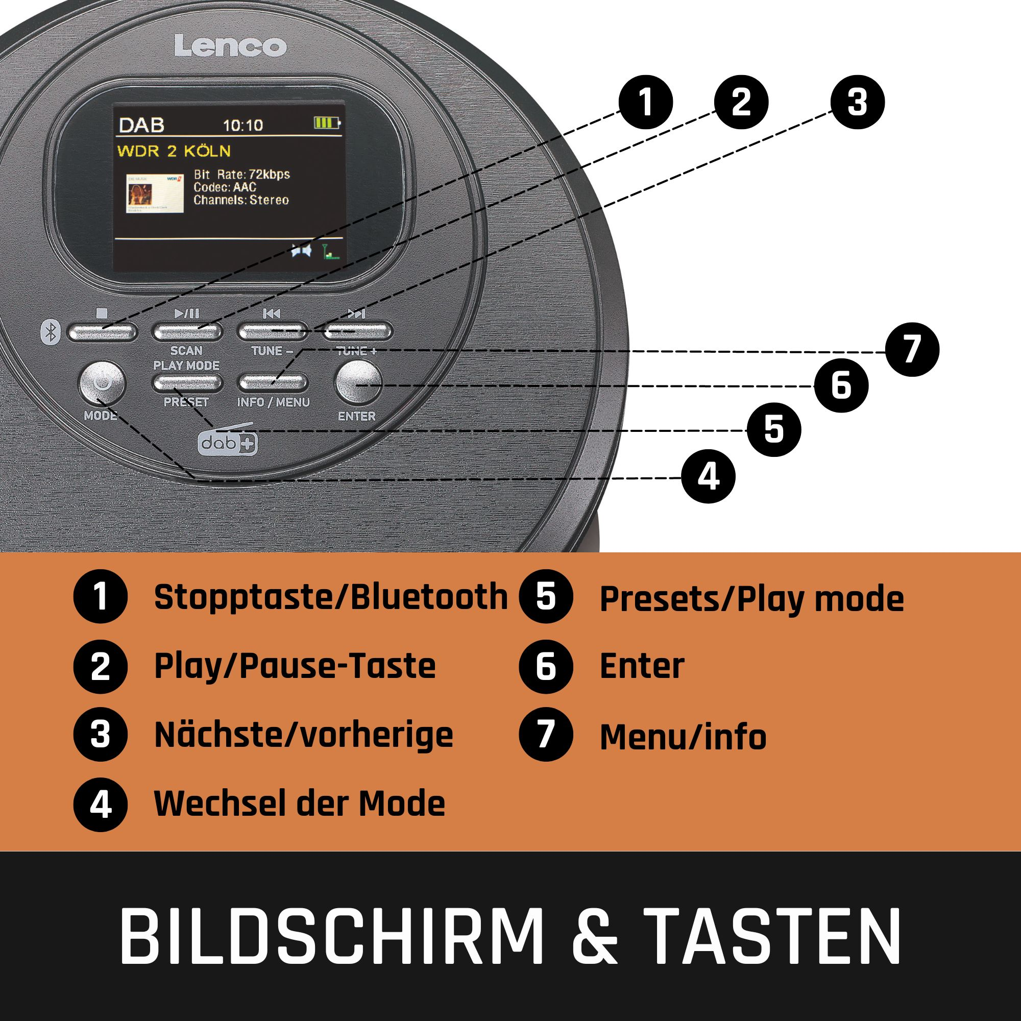 CD-500BK Schwarz Tragbarer LENCO CD-Player