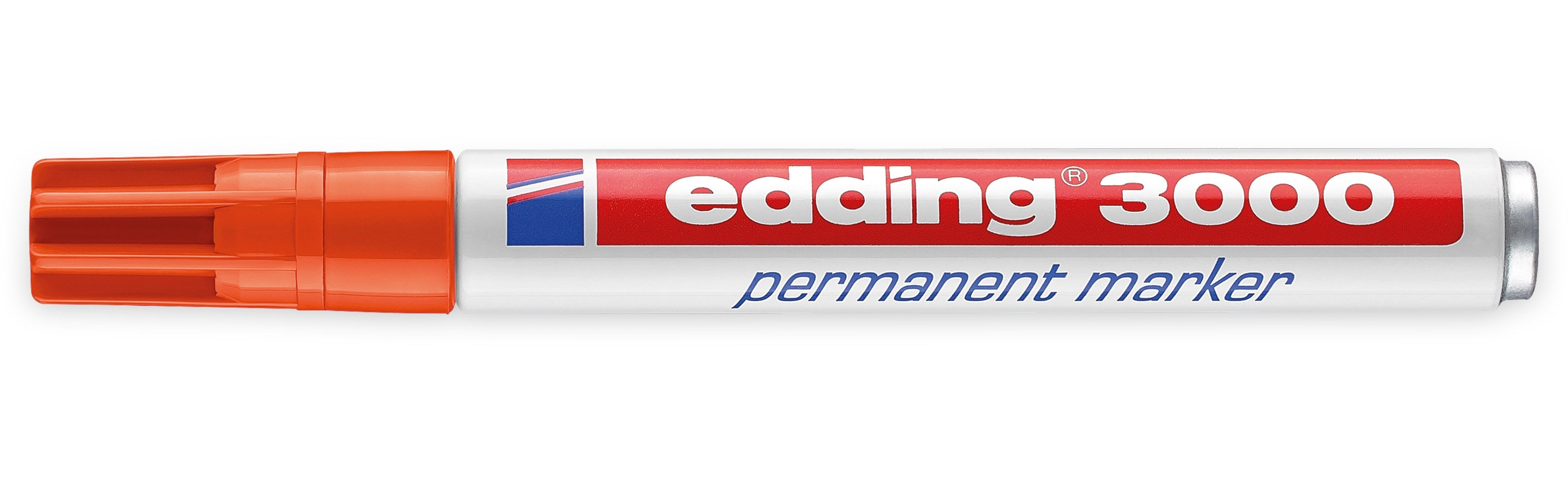 Ein orangefarbener Edding 3000 Permanentmarker.