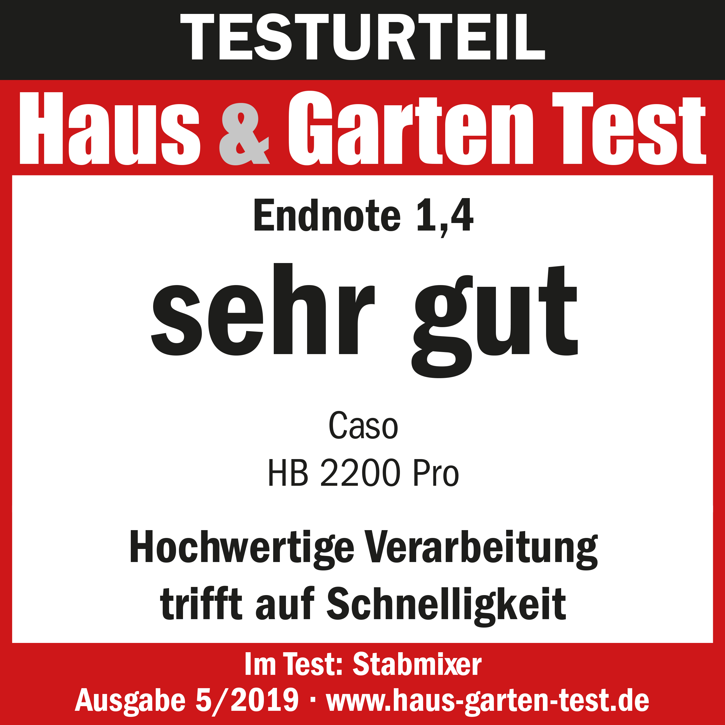 Text zeigt Testergebnis: 'sehr gut', mit Produktname und Bewertung.