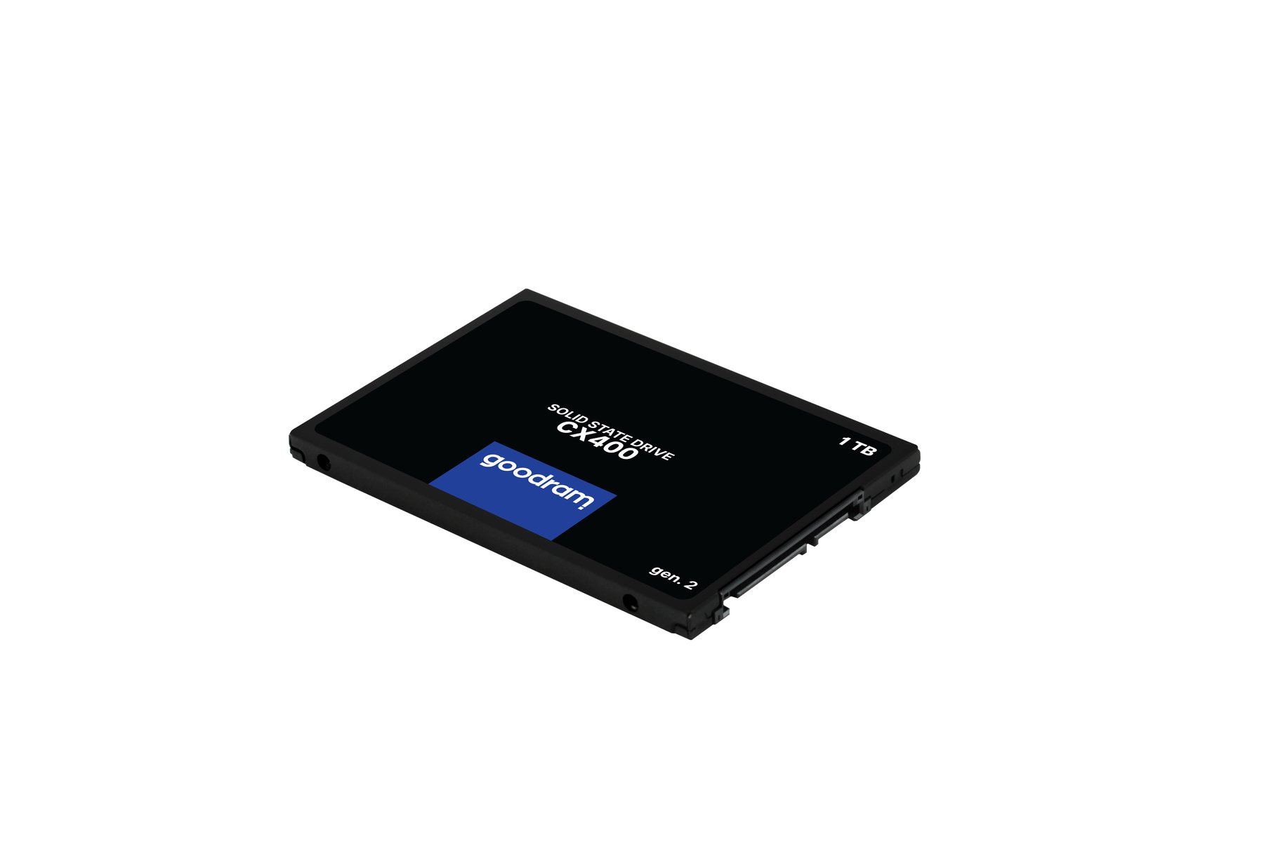 Un disque SSD Goodram CJ400 noir avec les mots 'SOLID STATE DRIVE CJ400 1TB gen. 2'.
