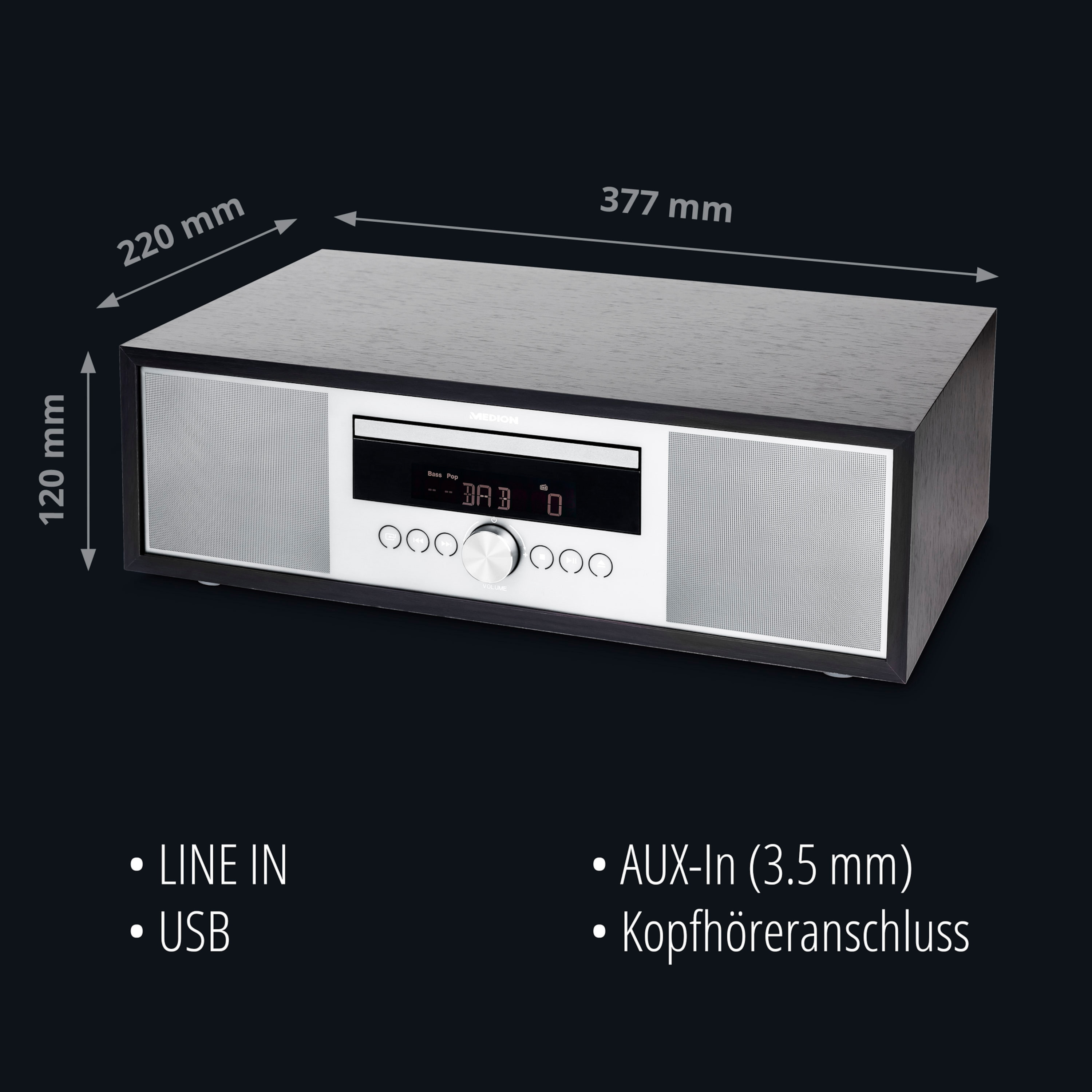 2 15 RMS All-in-One MEDION P64145, DAB+/PLL-UKW Radio CD/MP3-Player, LIFE® USB, W x Bluetooth®, Stereo-Radio, silber