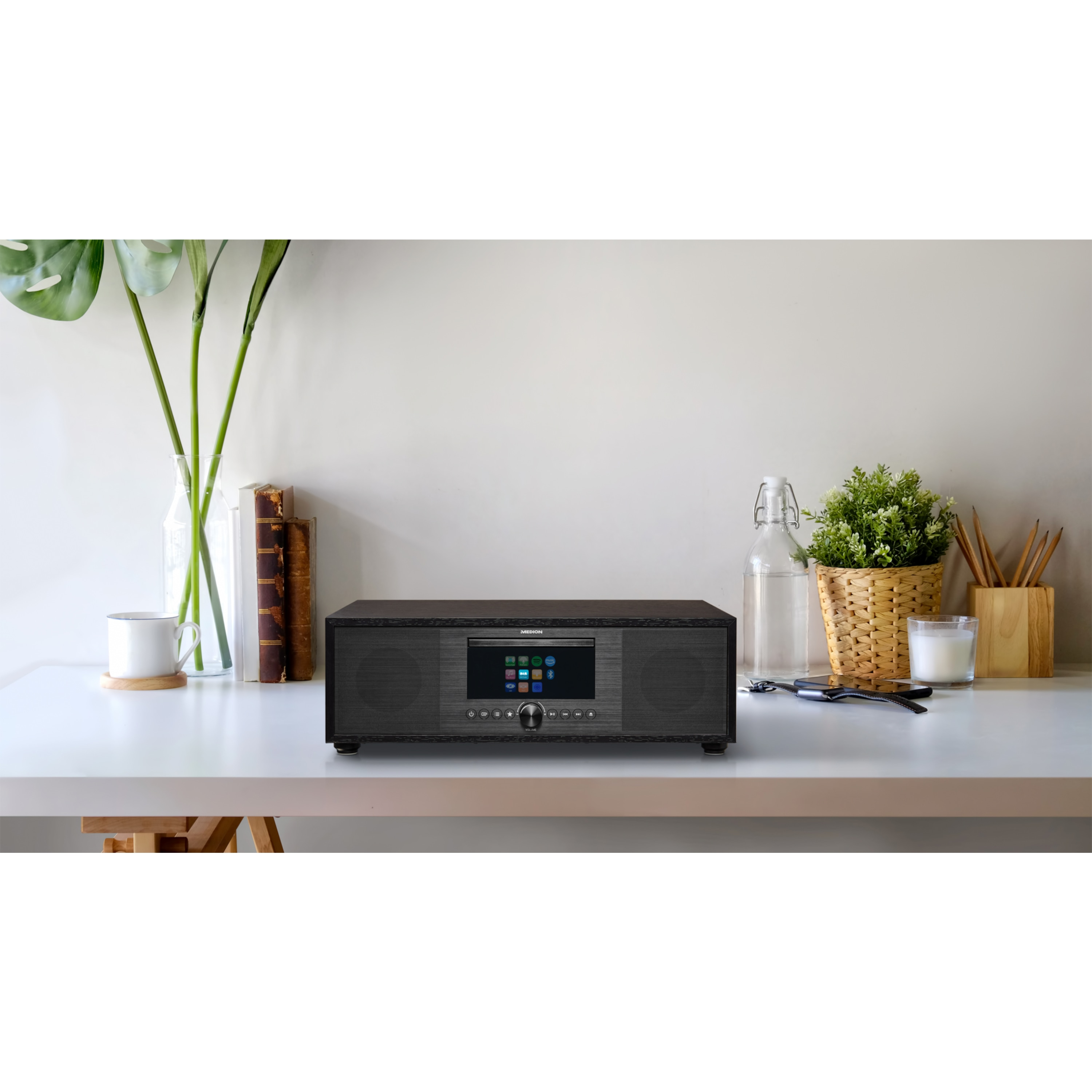 MEDION LIFE® CD/MP3- WLAN System, Player, All-in-One Radio, anthrazit P66400 Internet/DAB+/PLL-UKW Bluetooth®, Internetradio, KW, Audio