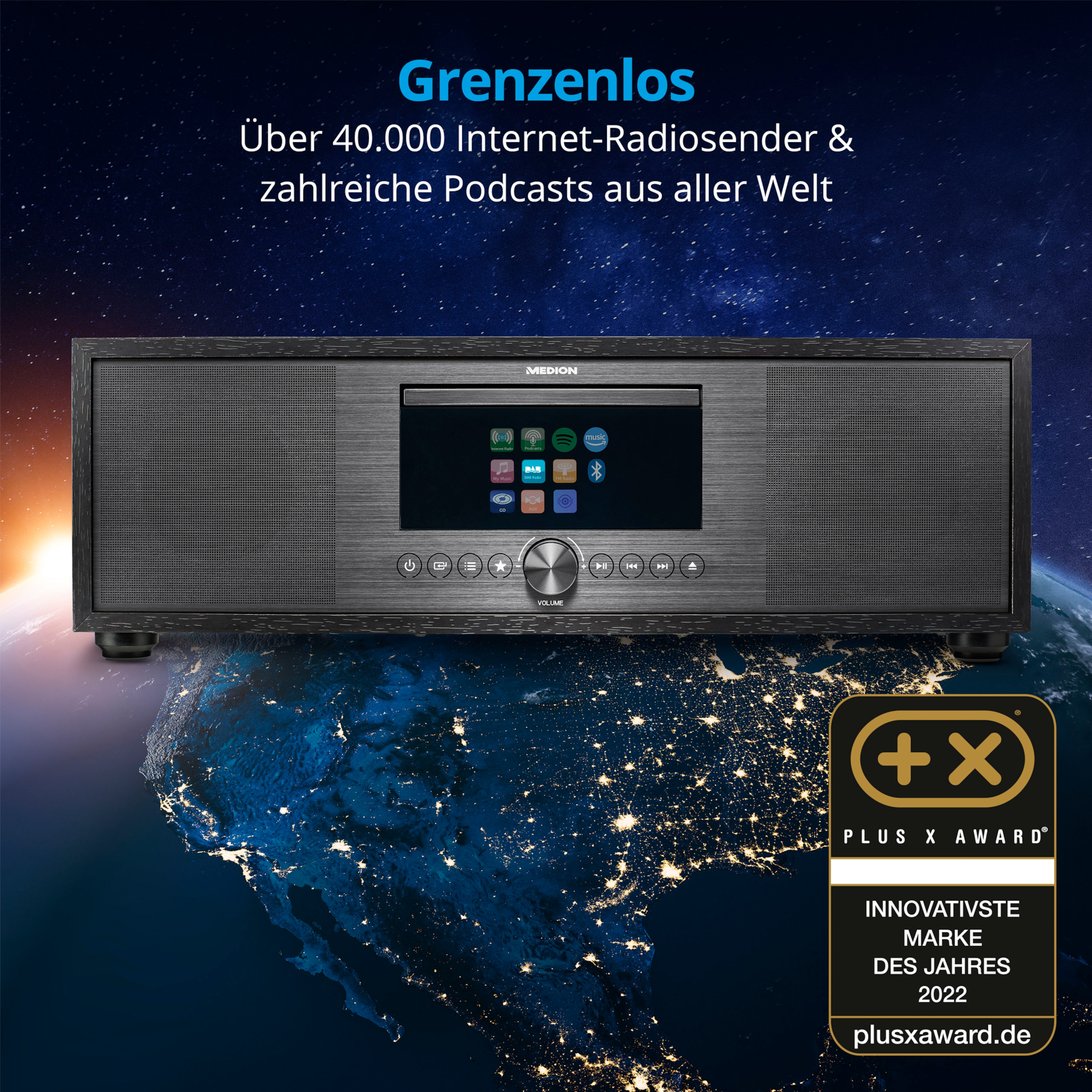 anthrazit All-in-One Player, MEDION CD/MP3- Bluetooth®, System, Audio KW, Radio, WLAN LIFE® Internetradio, Internet/DAB+/PLL-UKW P66400