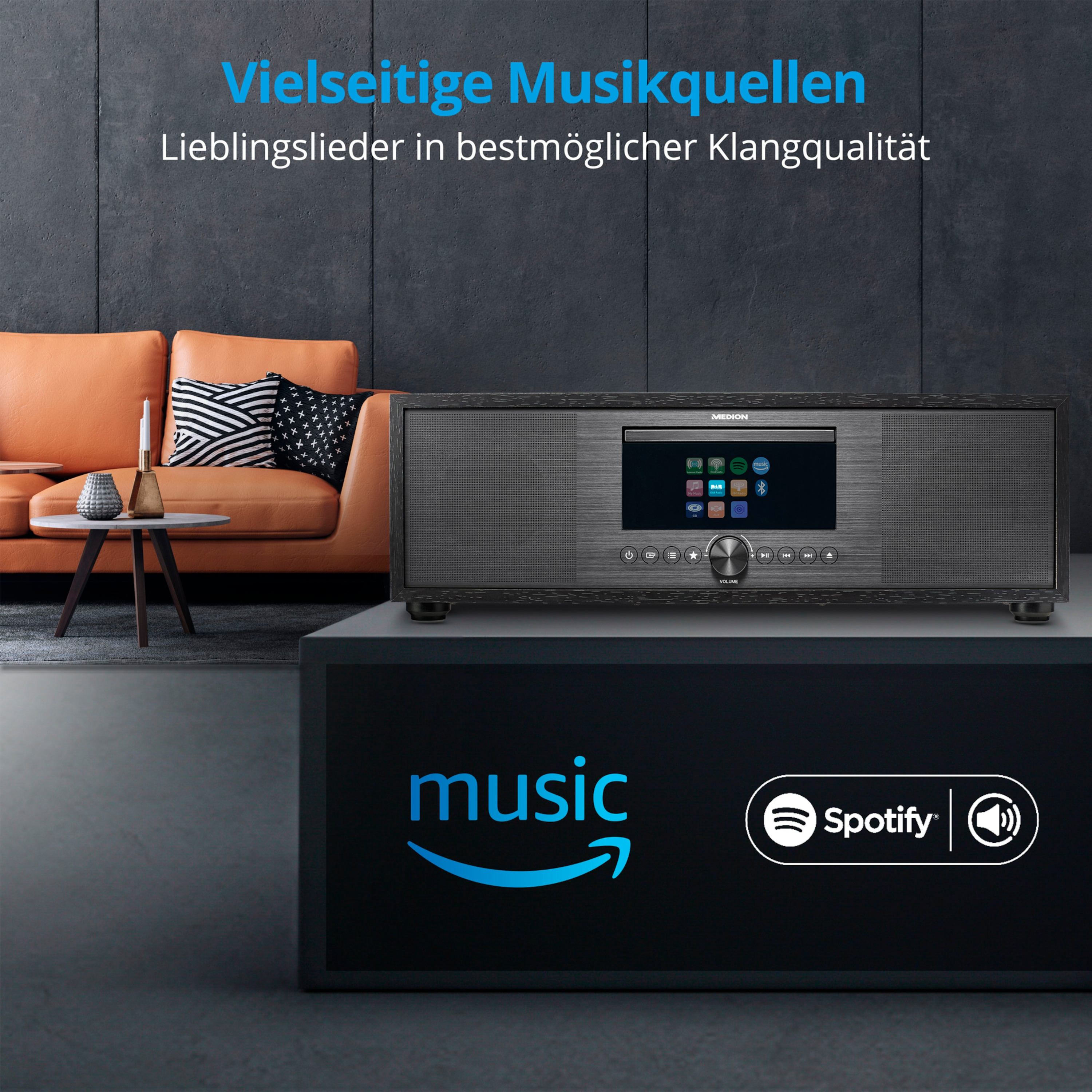 MEDION LIFE® P66400 Audio Internet/DAB+/PLL-UKW System, anthrazit Player, All-in-One Bluetooth®, Internetradio, Radio, WLAN KW, CD/MP3