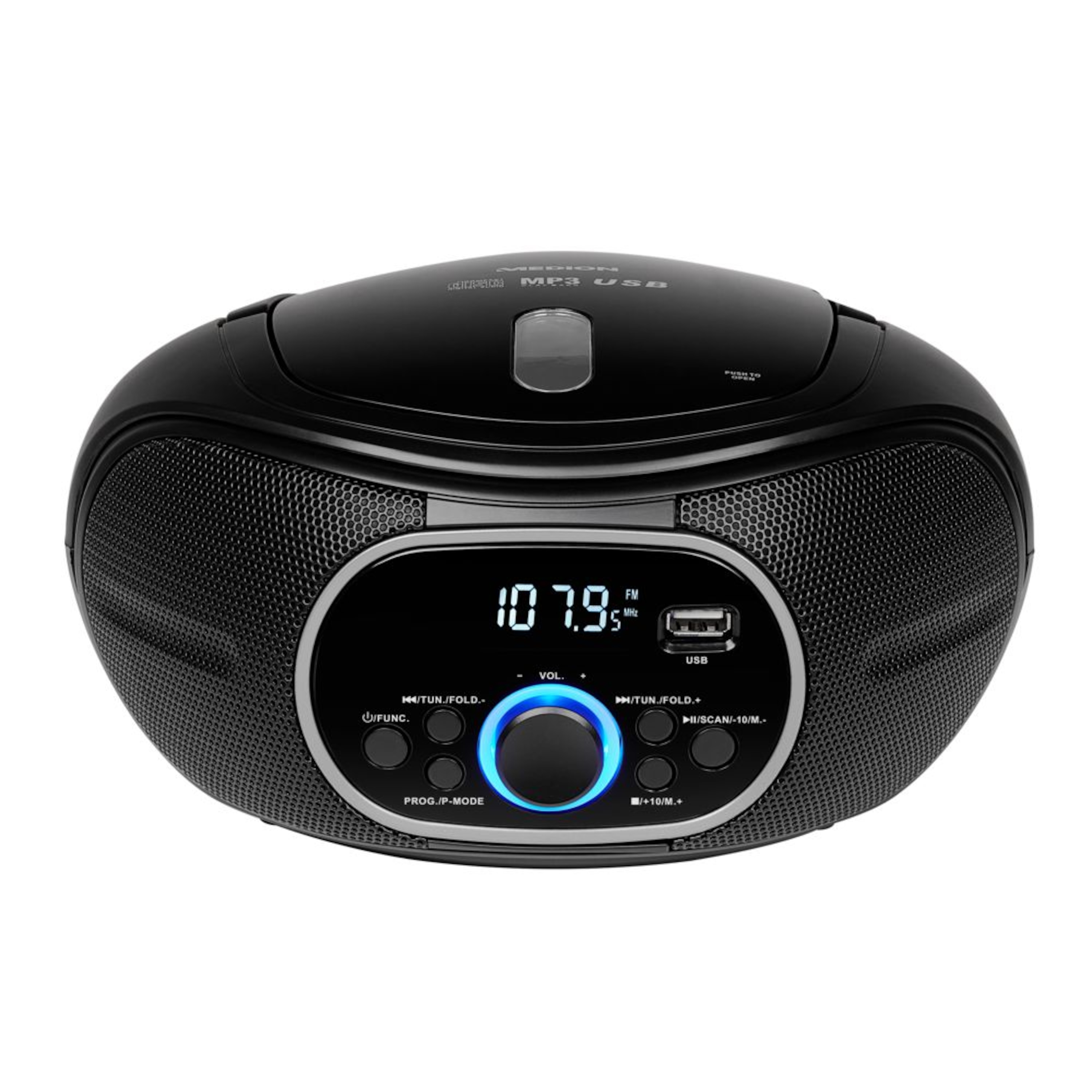 MEDION LIFE® E65711 Boombox, CD/MP3-Player, 1,2 Lautsprecher W oder Netz- schwarz Batteriebetrieb, PLL-UKW, RMS x USB, 2