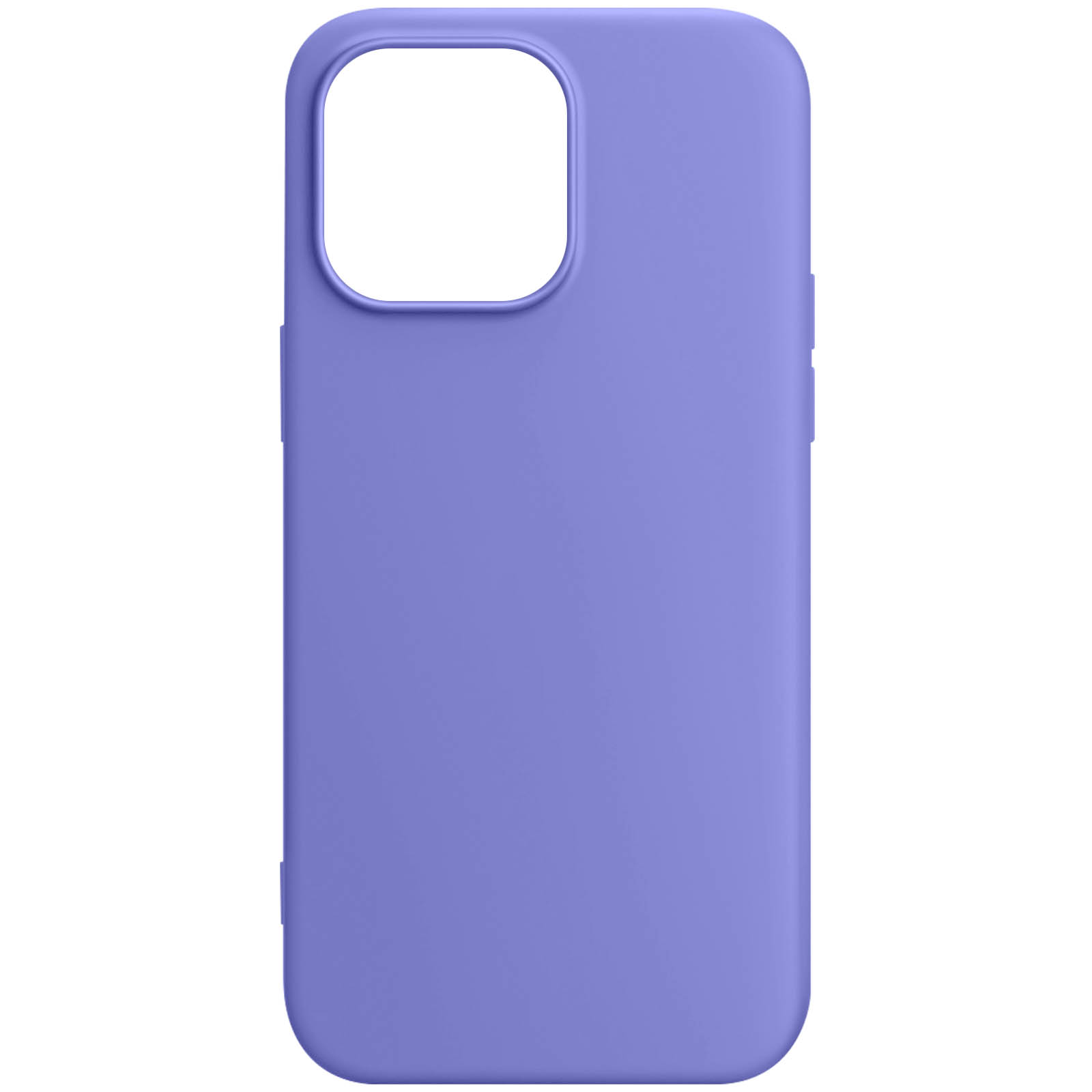 Custodia per telefono viola. È liscia, con un ritaglio per la fotocamera e i pulsanti del volume.
