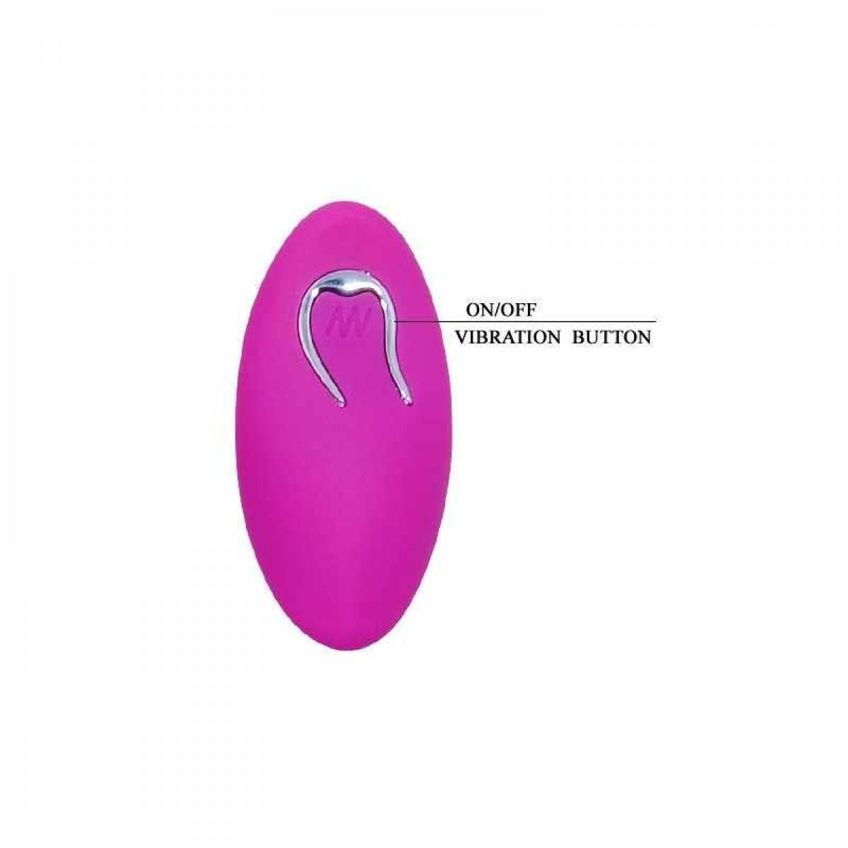 Ein pinkfarbener Vibrator mit silbernem Ein-/Ausschalter und den Worten ON/OFF VIBRATION BUTTON.