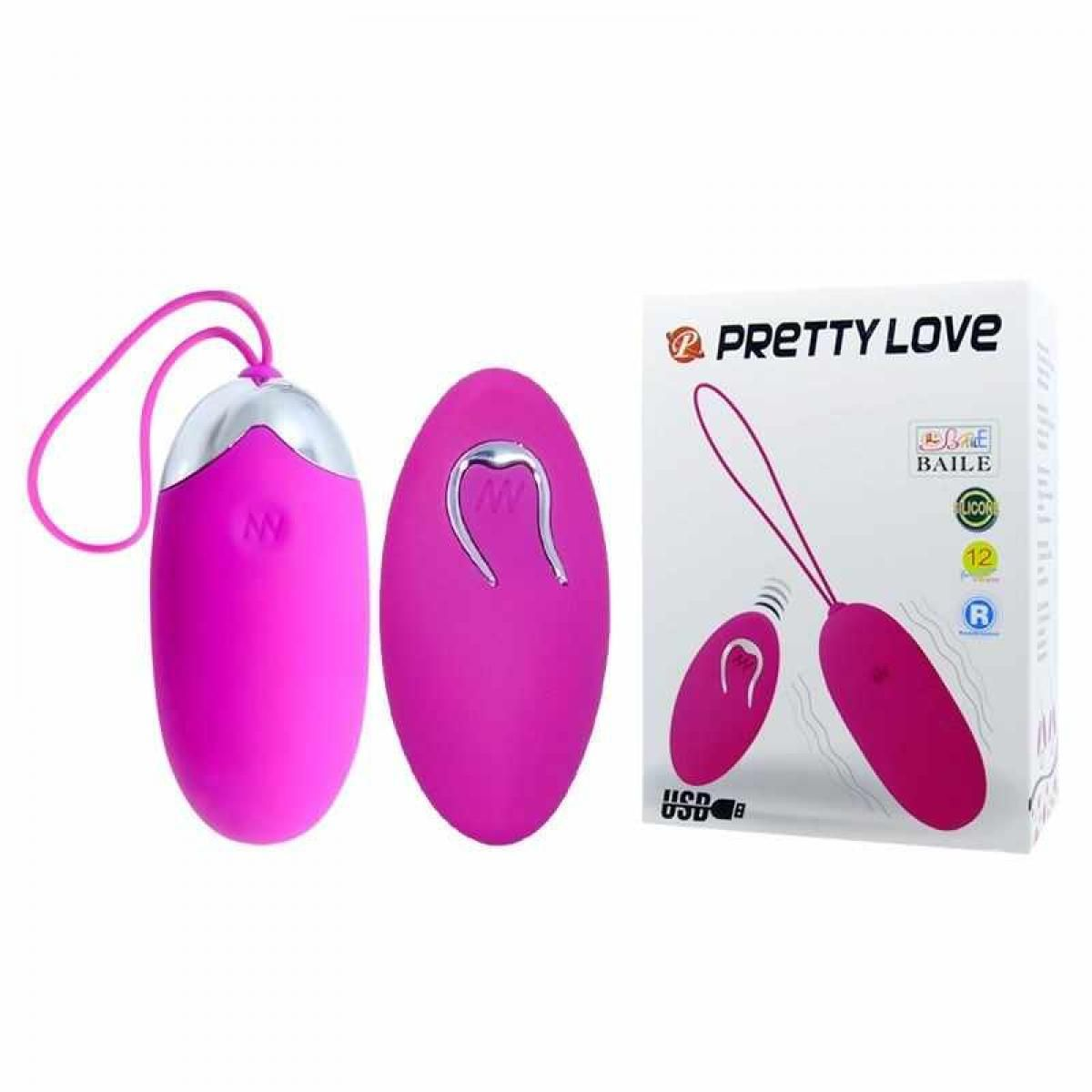 Rosa Sexspielzeug mit silberner Spitze und eine Schachtel mit der Aufschrift Pretty Love. Zwei Spielzeuge und eine Box mit Produktdetails.