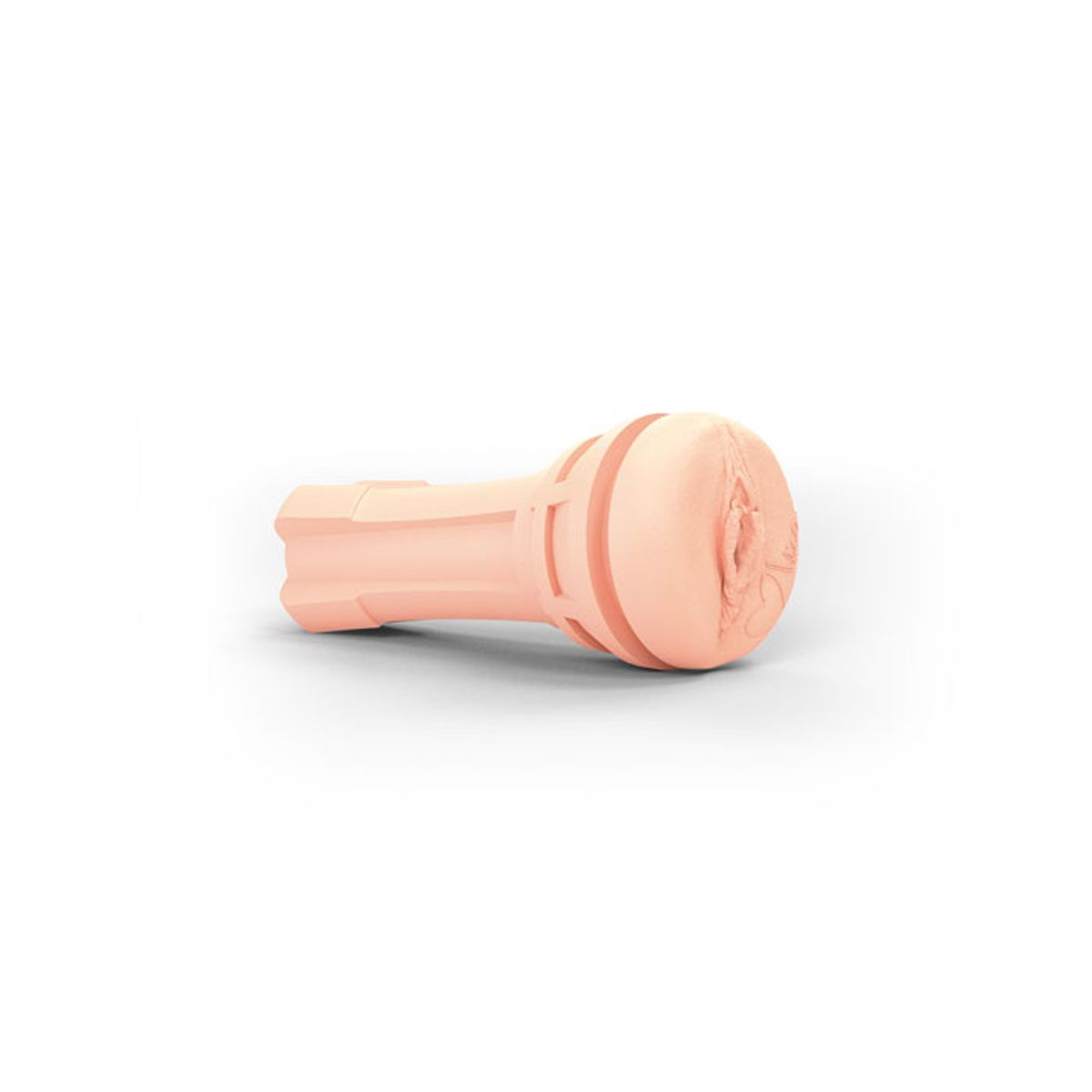 Ein hellrosa Anus-Plug liegt flach auf weißem Hintergrund.