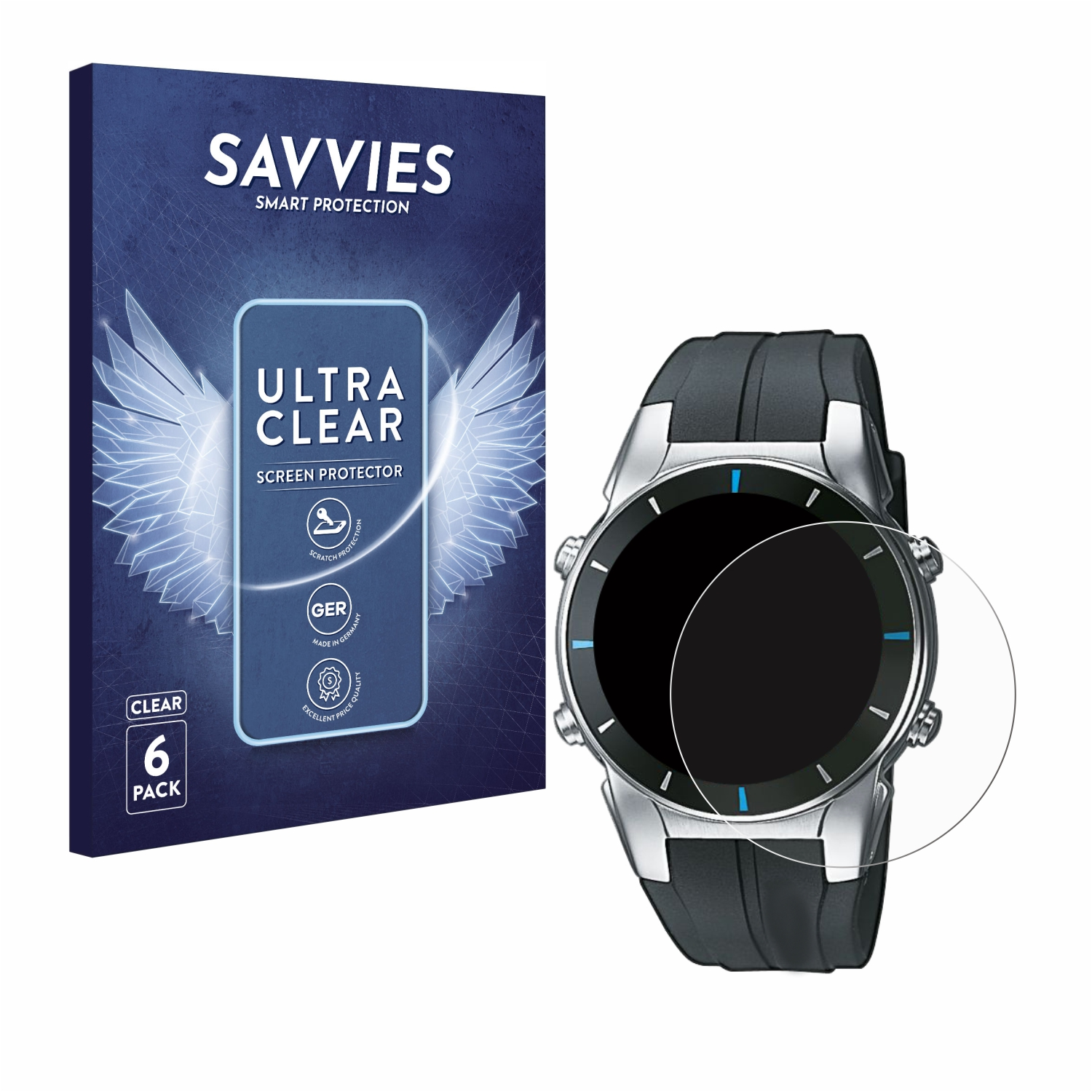 SAVVIES 6x klare Schutzfolie(für Marine 3796 Casio Gear MRP-700)