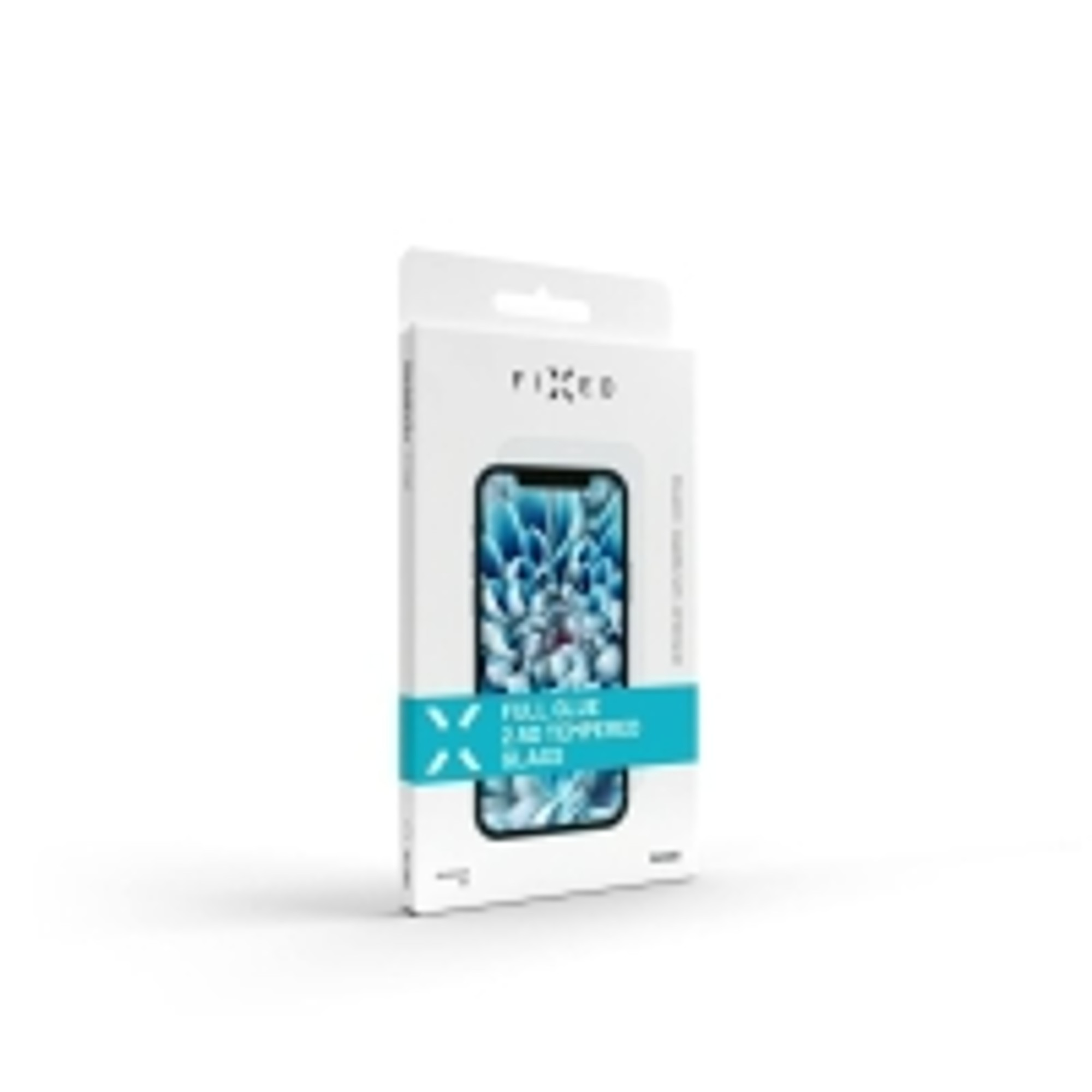 Eine weiße Box mit einem Telefon und einem blauen Blumendesign auf der Vorderseite.